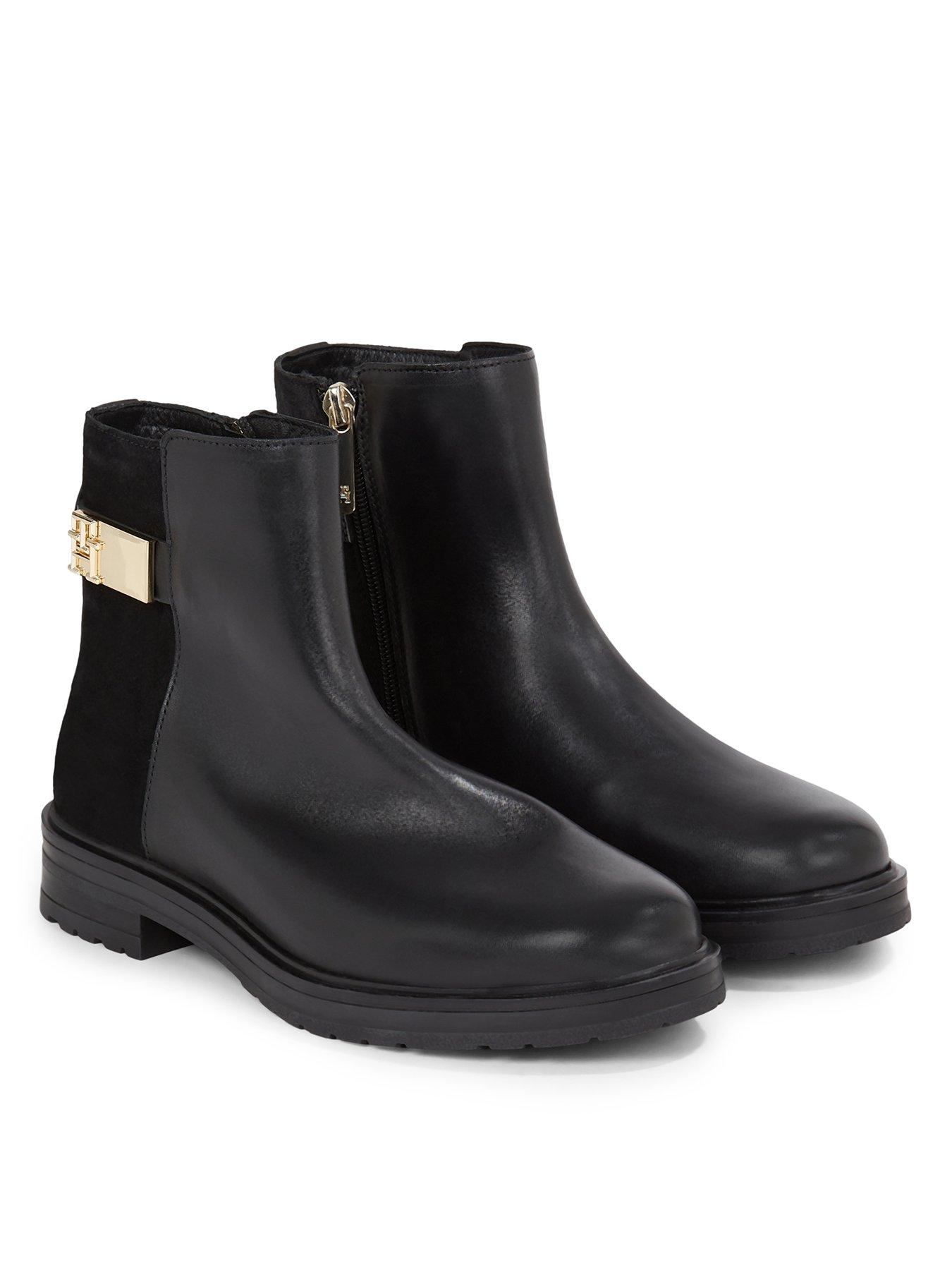  image of tommy-hilfiger-logo-leather-chelsea-boots-black