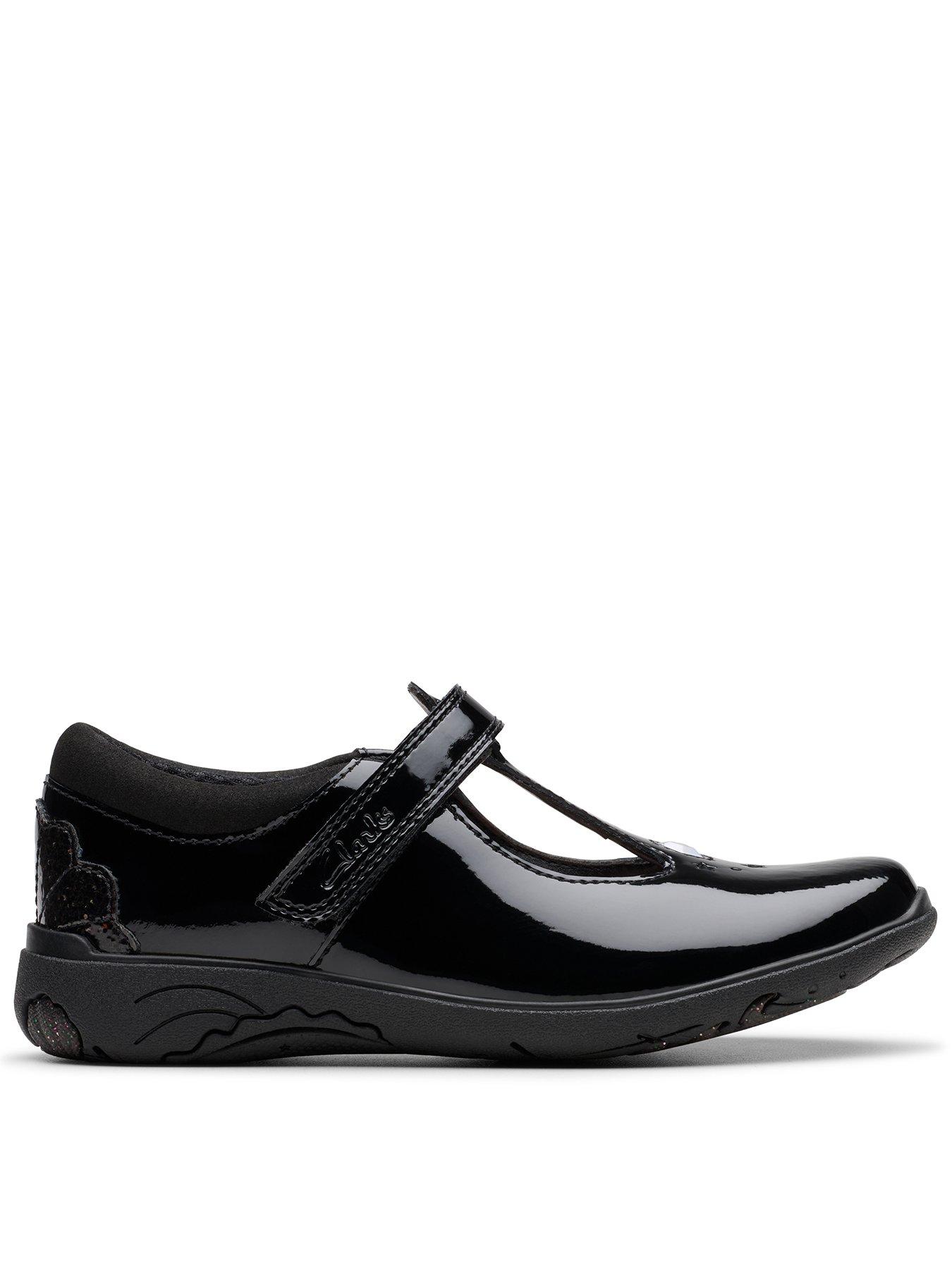 Clarks Kids Redla Gem T-bar Strap Patent Leather Shoe - Black
