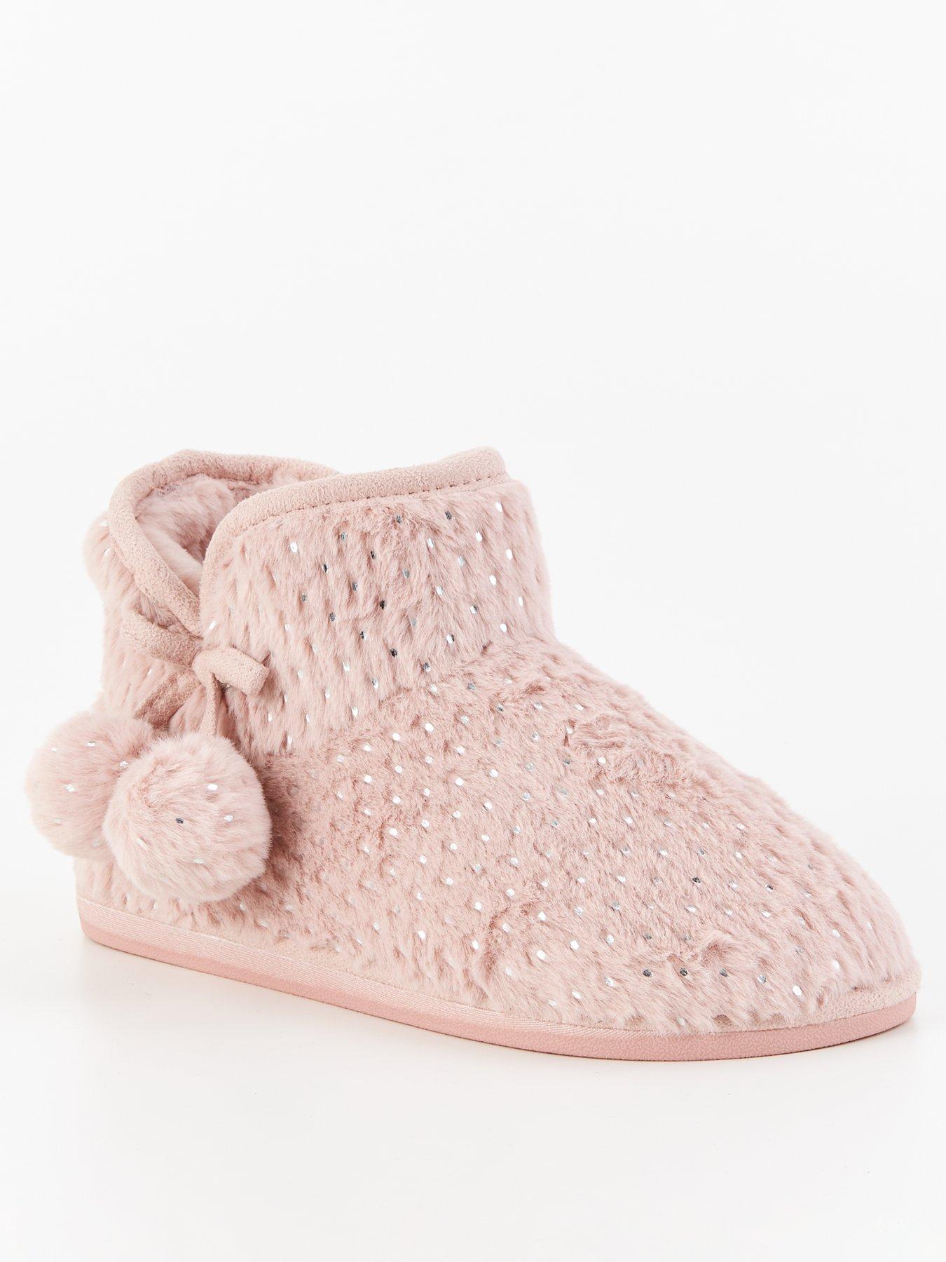  image of everyday-textured-slipper-boot-with-poms-pink