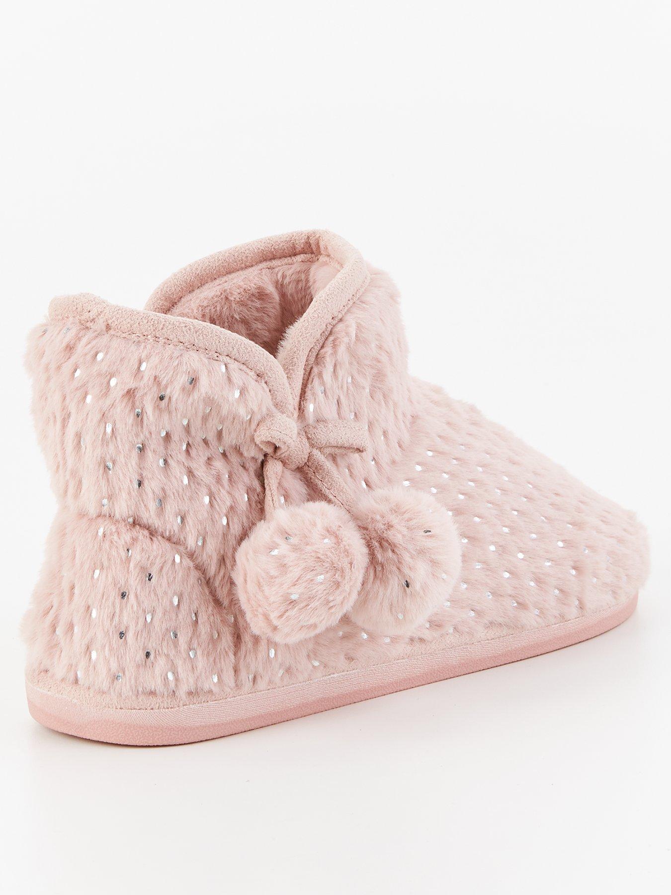  image of everyday-textured-slipper-boot-with-poms-pink