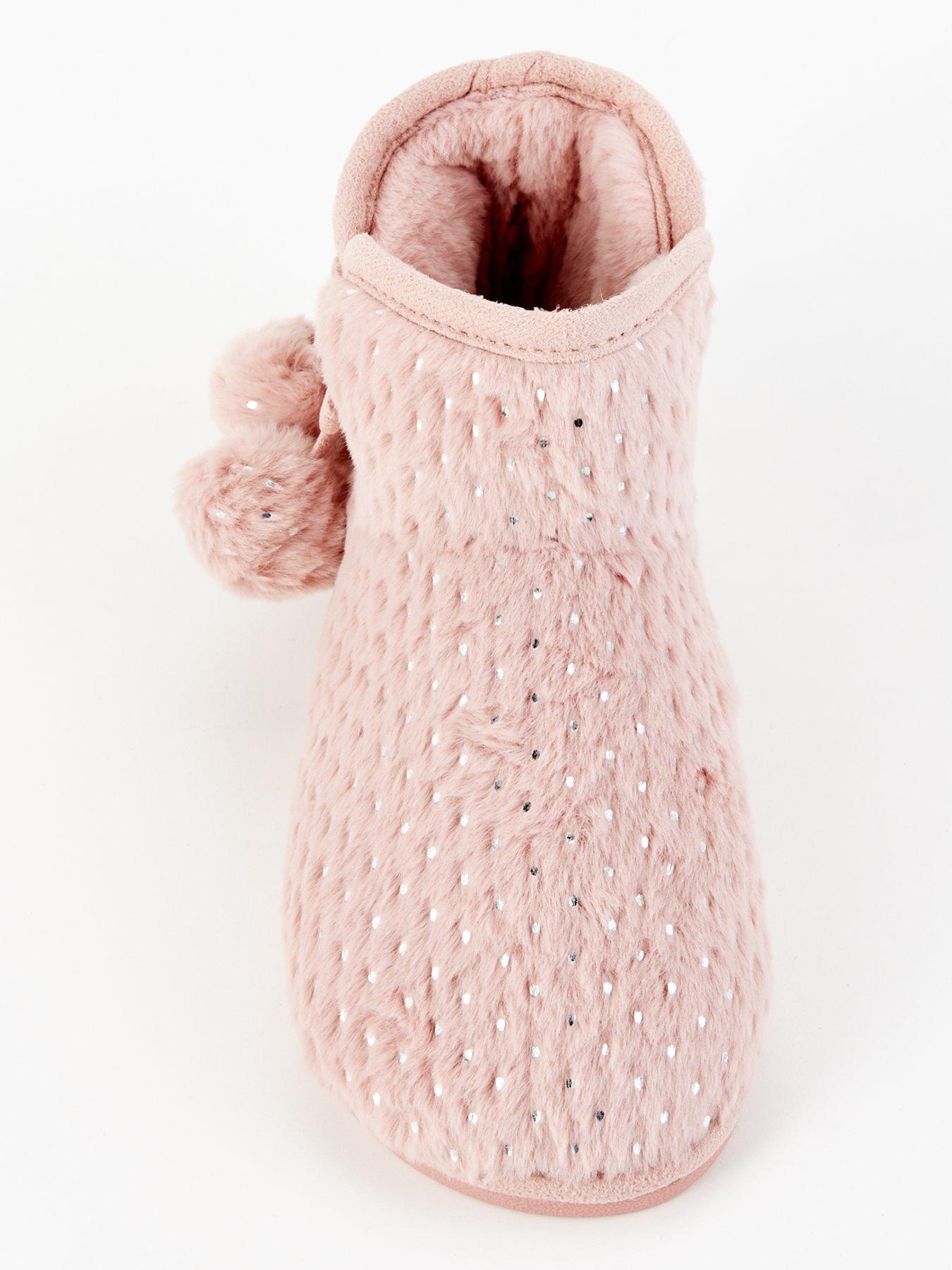  image of everyday-textured-slipper-boot-with-poms-pink