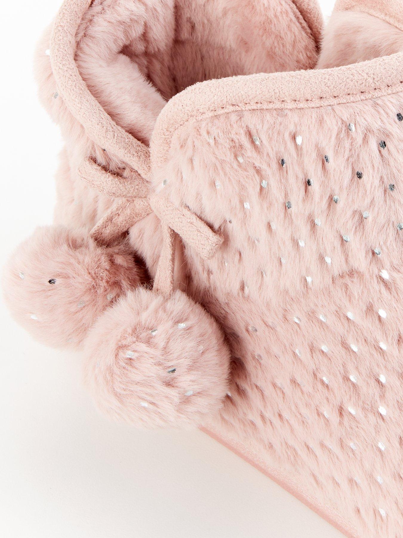  image of everyday-textured-slipper-boot-with-poms-pink