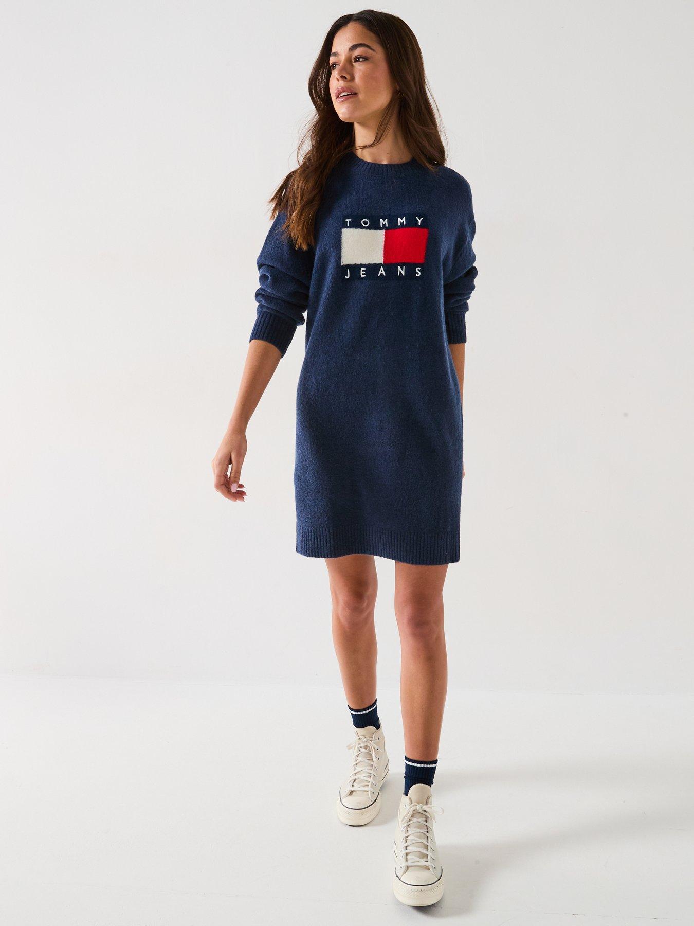  image of tommy-jeans-flag-logo-jumper-dress-navy