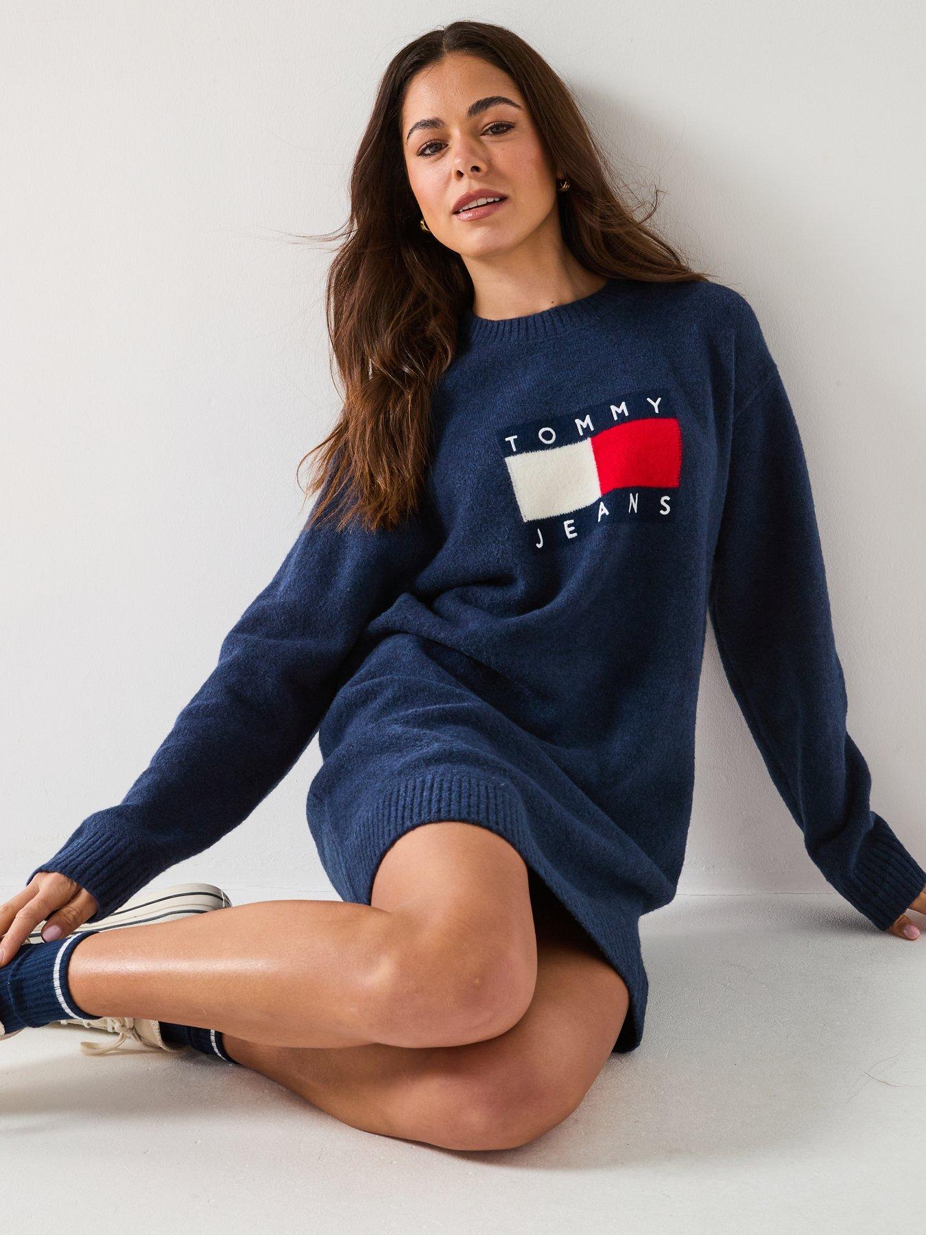  image of tommy-jeans-flag-logo-jumper-dress-navy