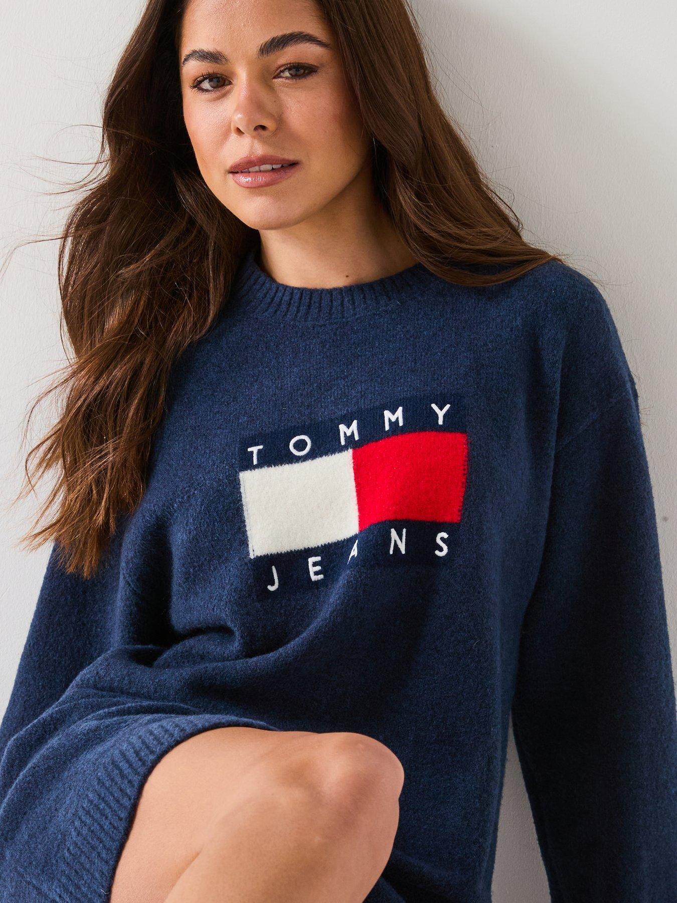  image of tommy-jeans-flag-logo-jumper-dress-navy