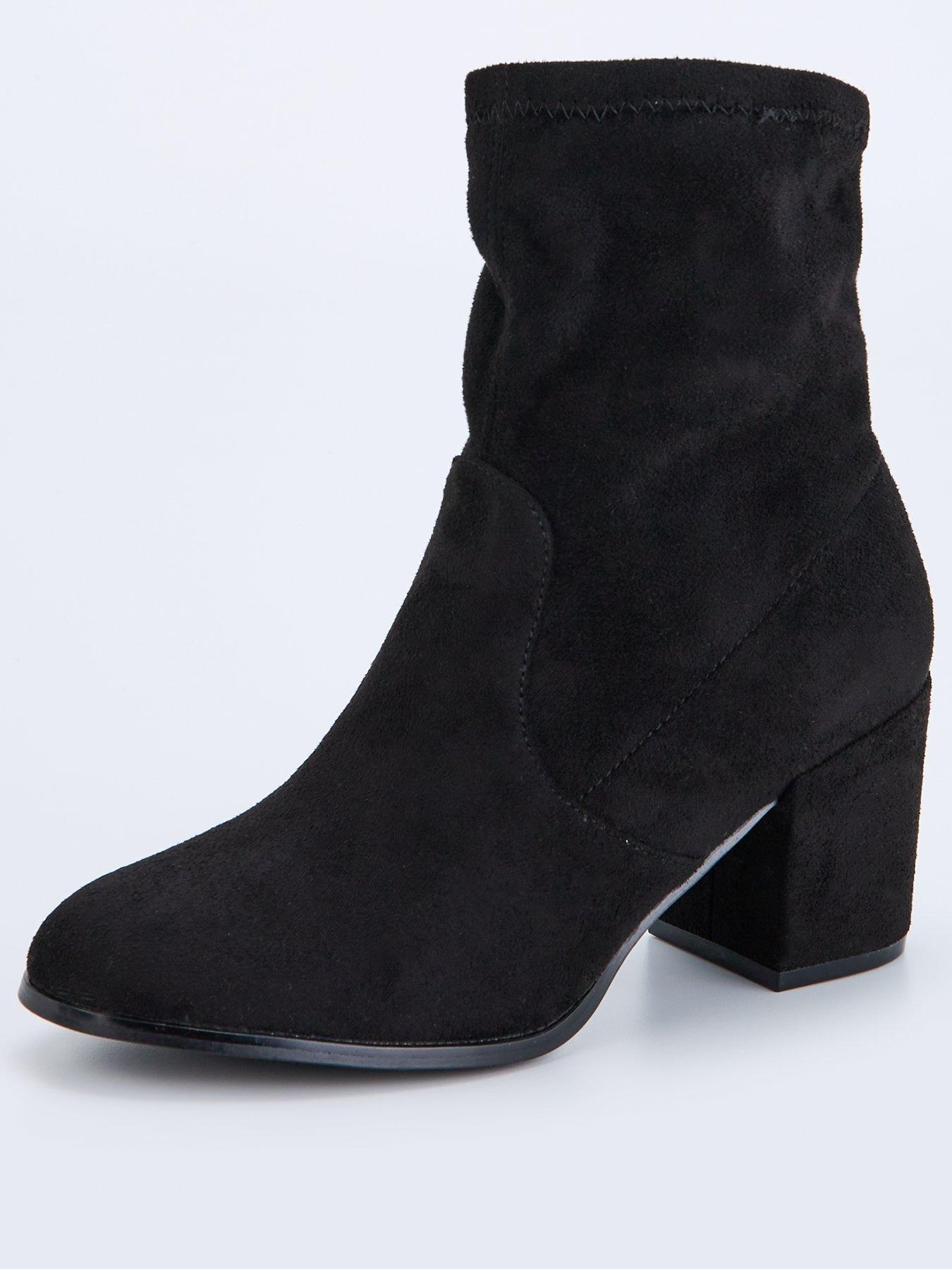 image of everyday-wide-fit-block-heel-sock-boot-black