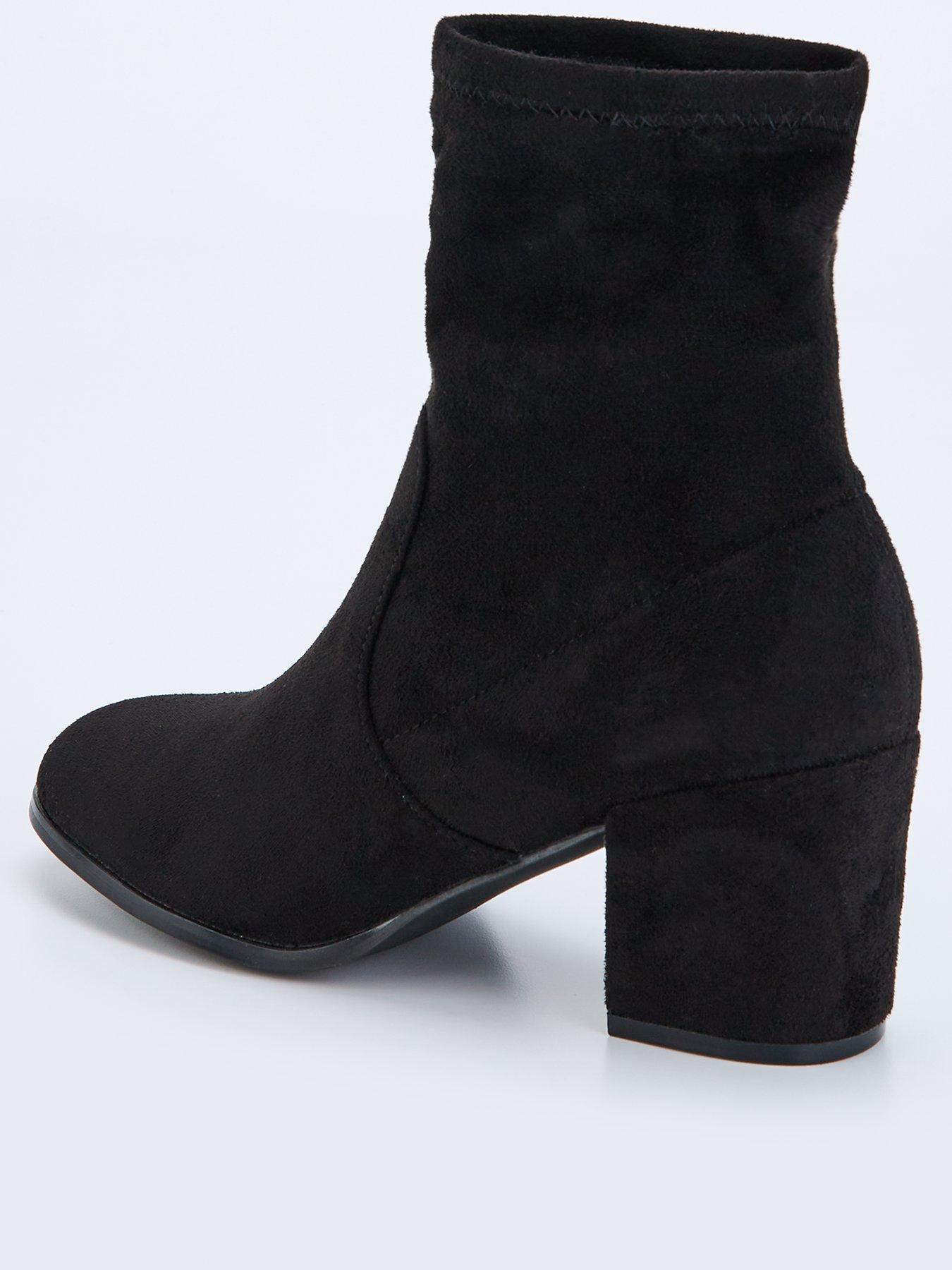  image of everyday-wide-fit-block-heel-sock-boot-black