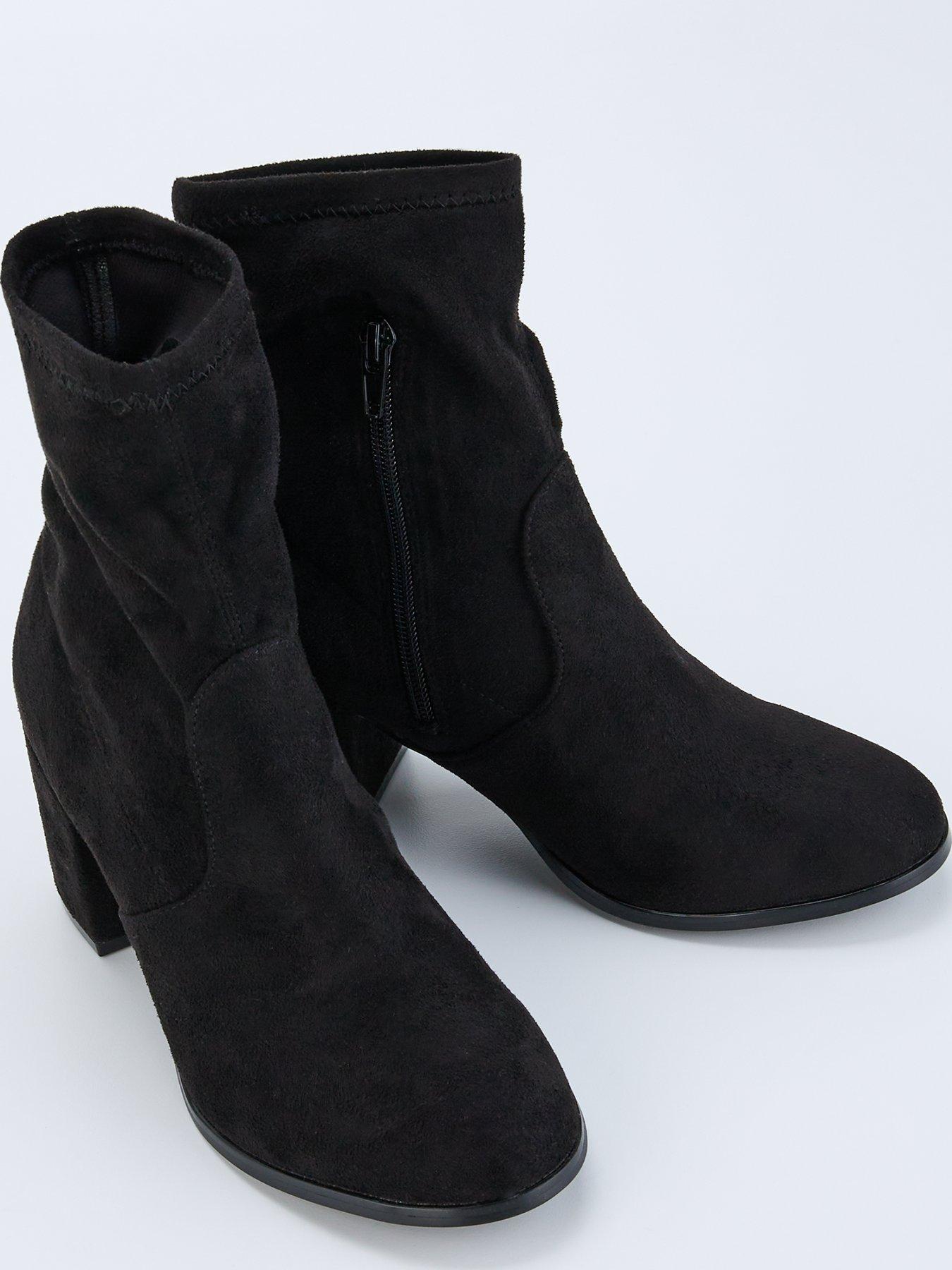  image of everyday-wide-fit-block-heel-sock-boot-black