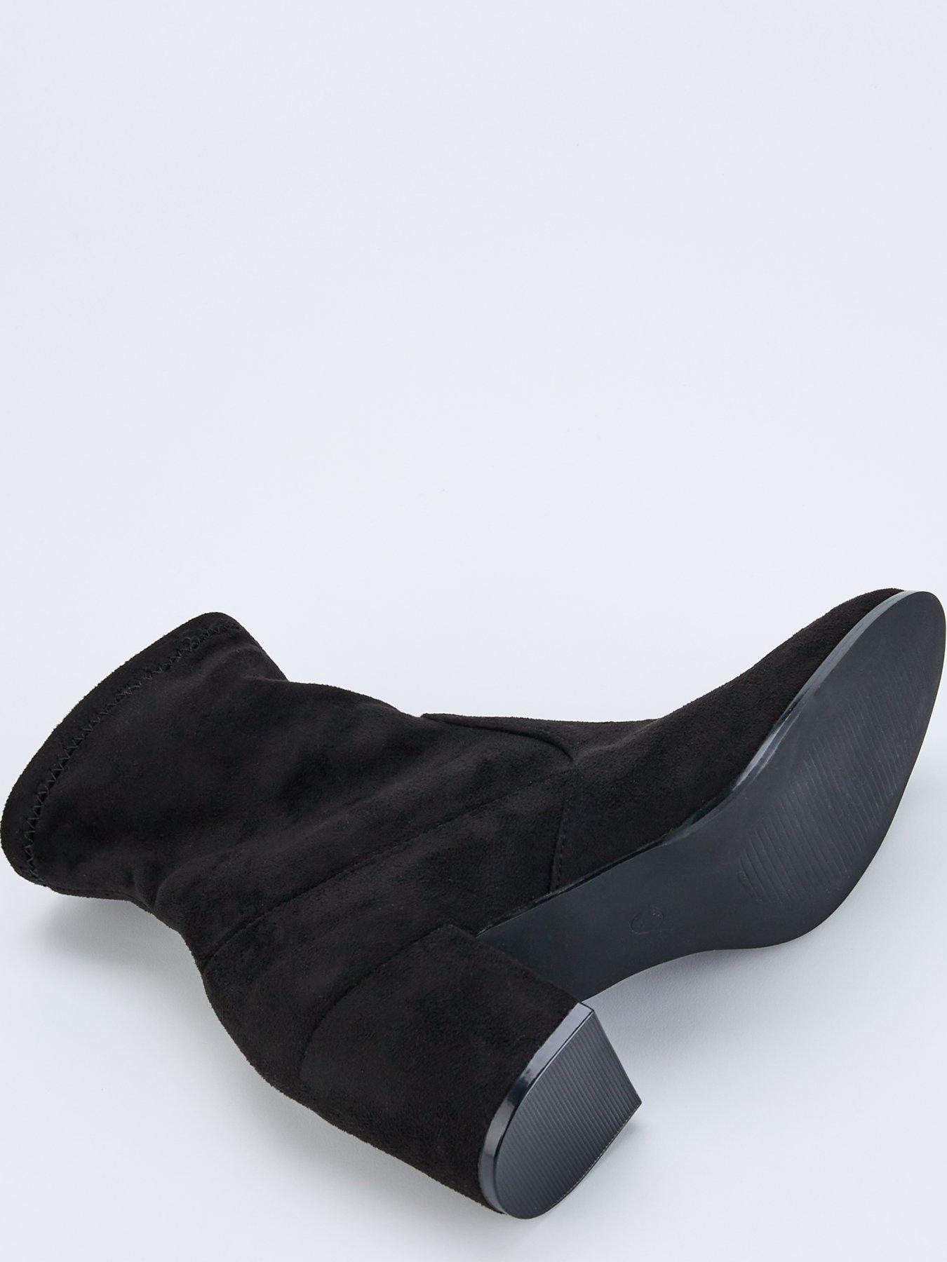  image of everyday-wide-fit-block-heel-sock-boot-black