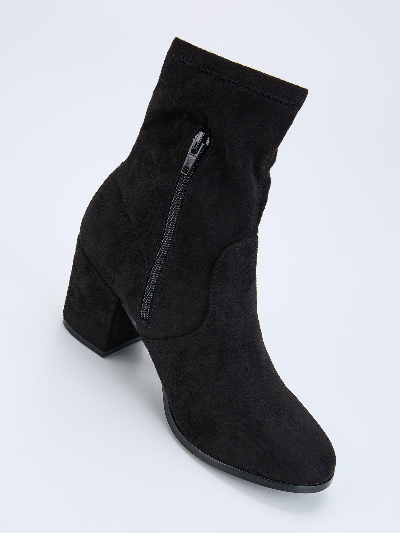  image of everyday-wide-fit-block-heel-sock-boot-black