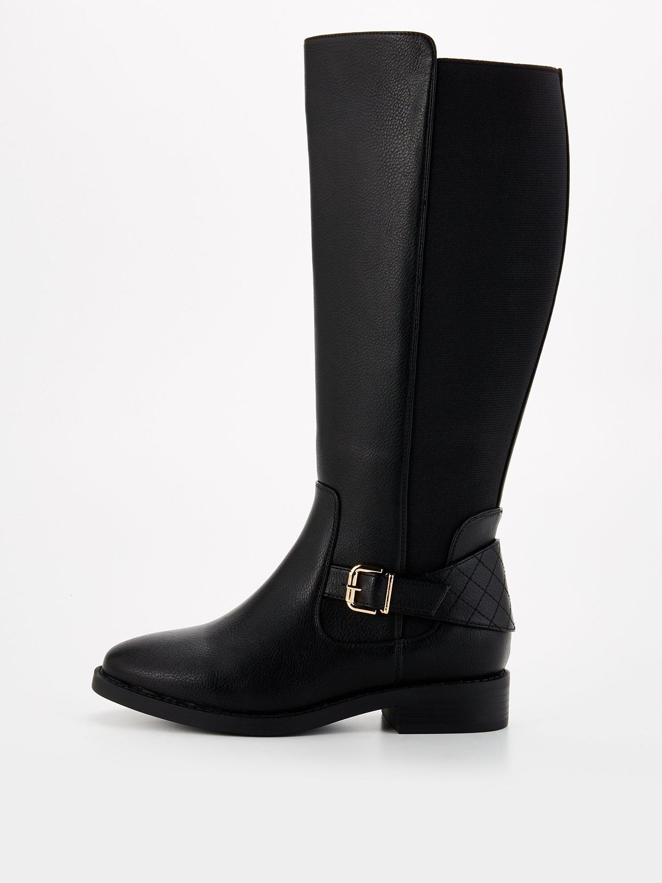 Everyday Extra Wide Fit Knee High Boot with Elastic Panel Black