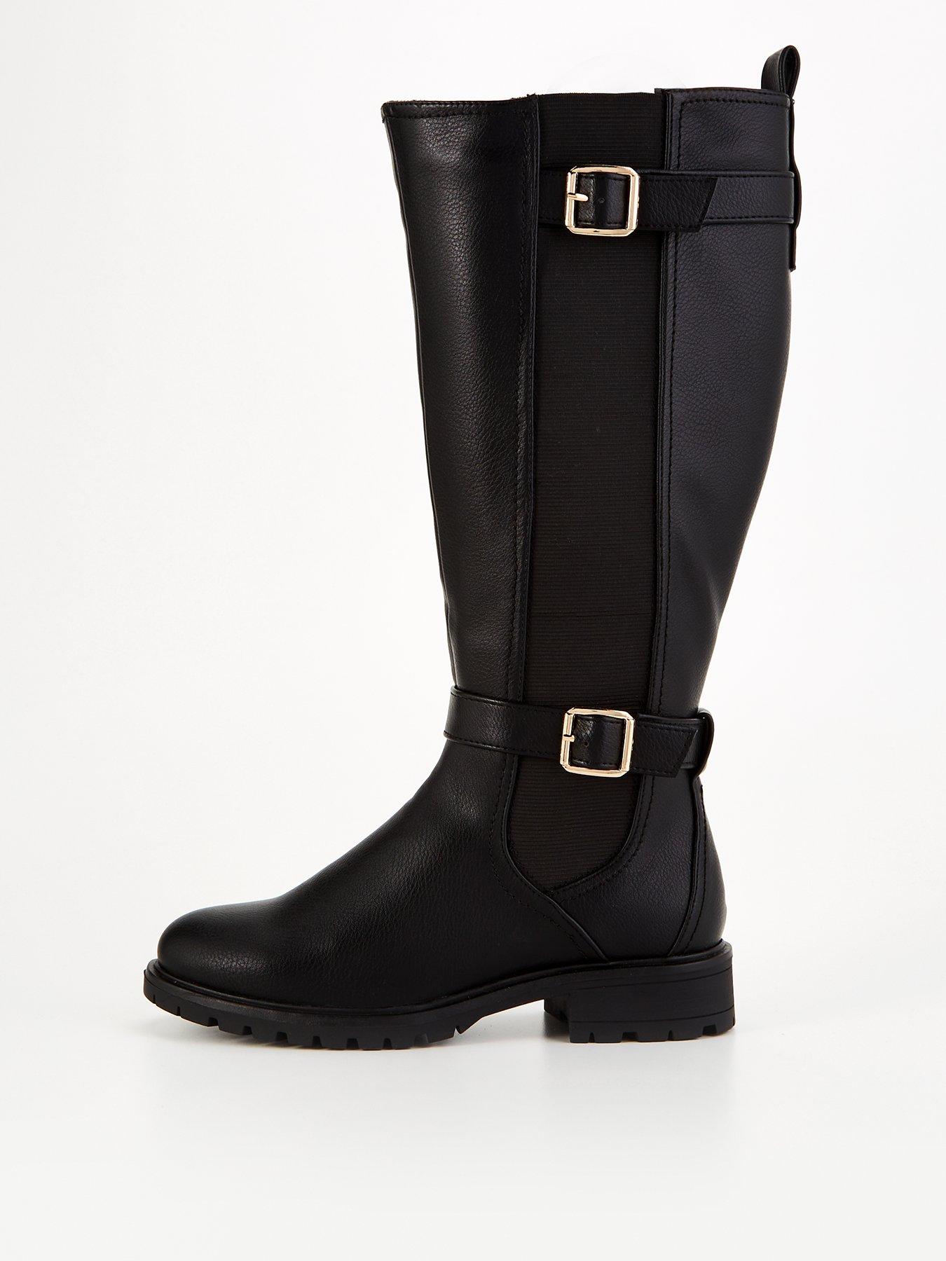 Image 1 of 7 of Everyday Wide Fit Buckle Knee Boot with Wider Fitting Calf - Black