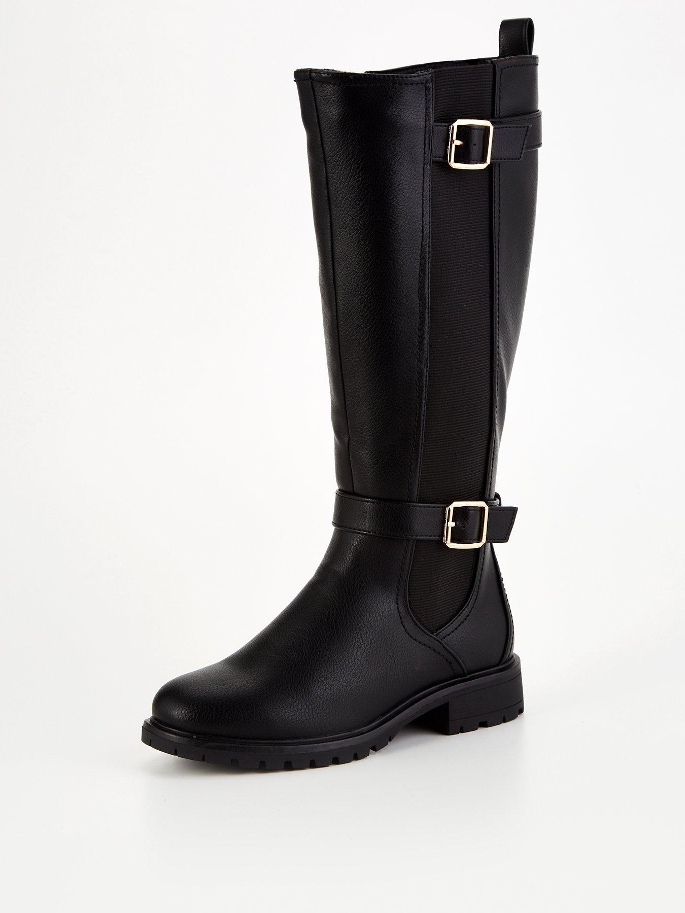 Image 2 of 7 of Everyday Wide Fit Buckle Knee Boot with Wider Fitting Calf - Black