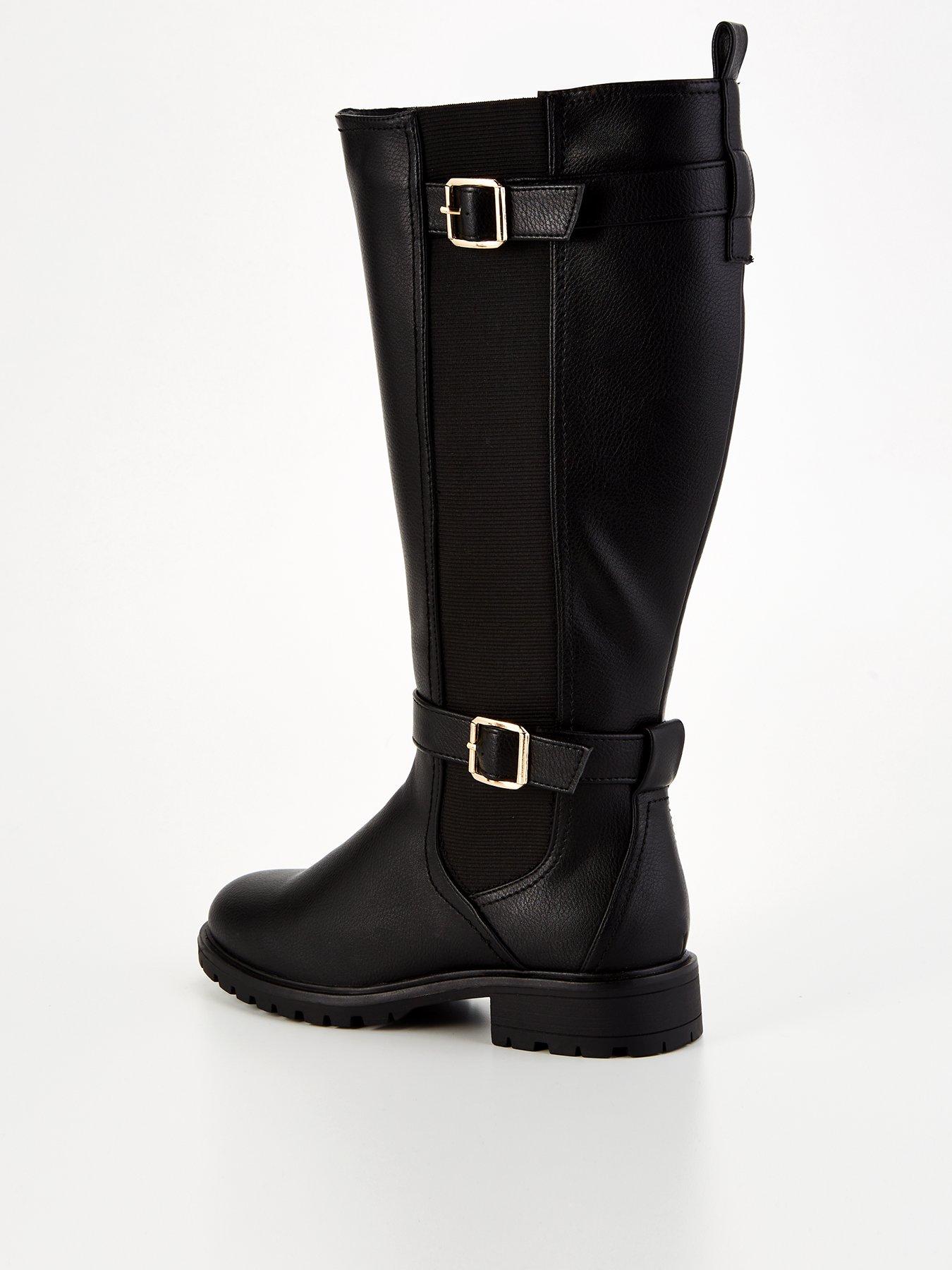 Image 3 of 7 of Everyday Wide Fit Buckle Knee Boot with Wider Fitting Calf - Black