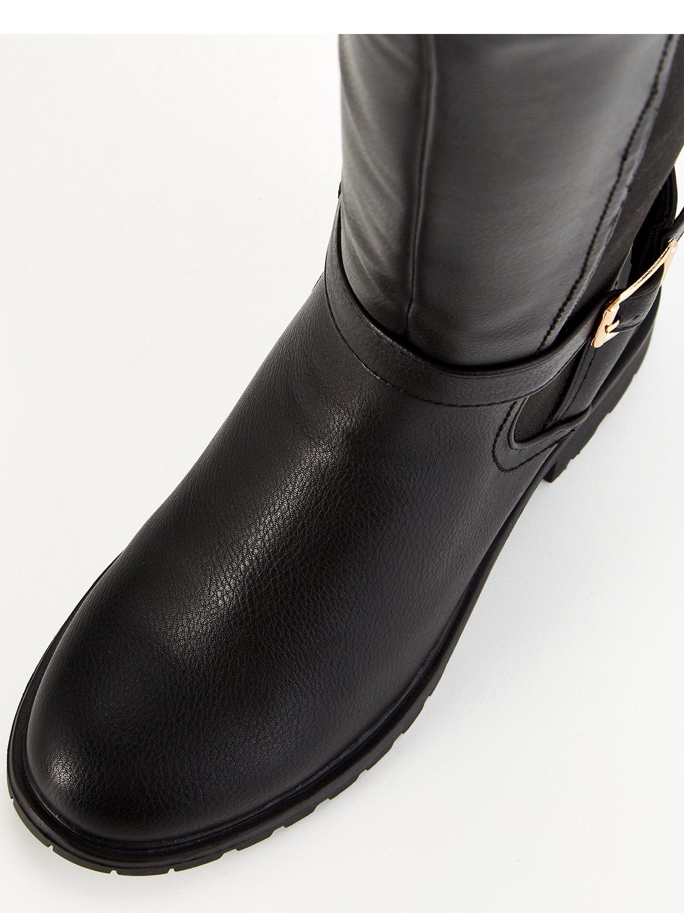 Image 4 of 7 of Everyday Wide Fit Buckle Knee Boot with Wider Fitting Calf - Black