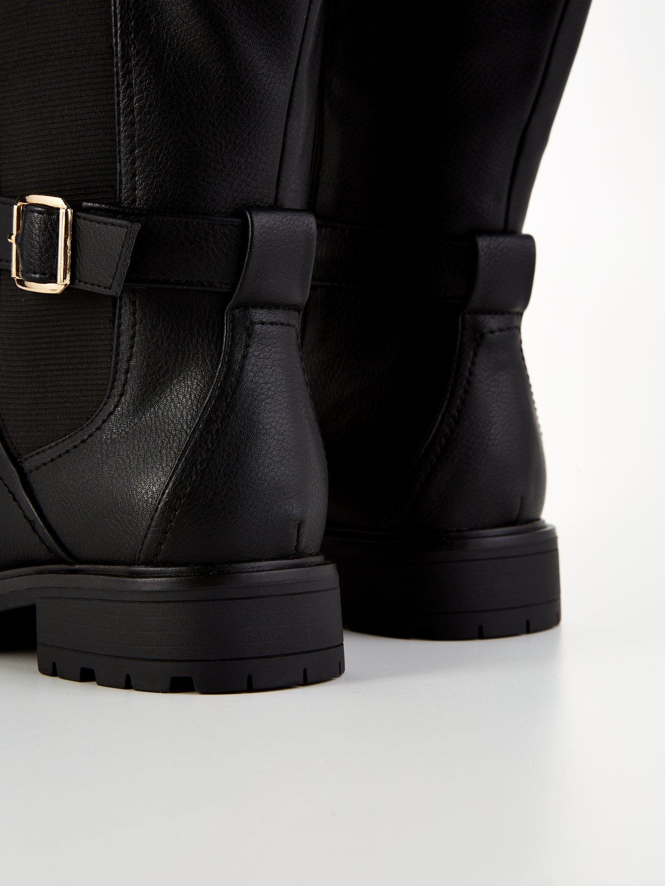 Image 6 of 7 of Everyday Wide Fit Buckle Knee Boot with Wider Fitting Calf - Black