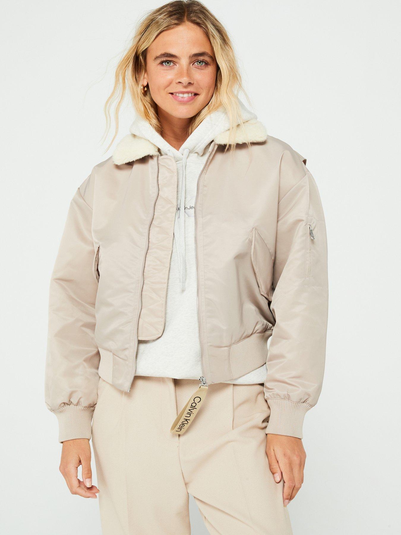 undefined Satin Aviator Jacket - Beige