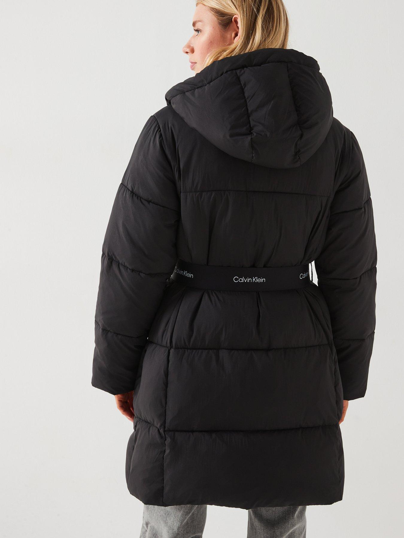  image of calvin-klein-jeans-belted-logo-longline-padded-jacket-black