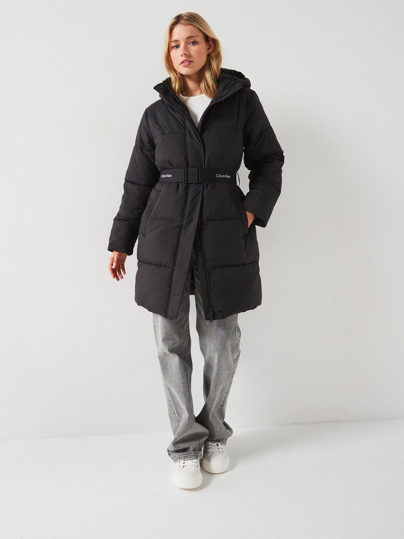  image of calvin-klein-jeans-belted-logo-longline-padded-jacket-black