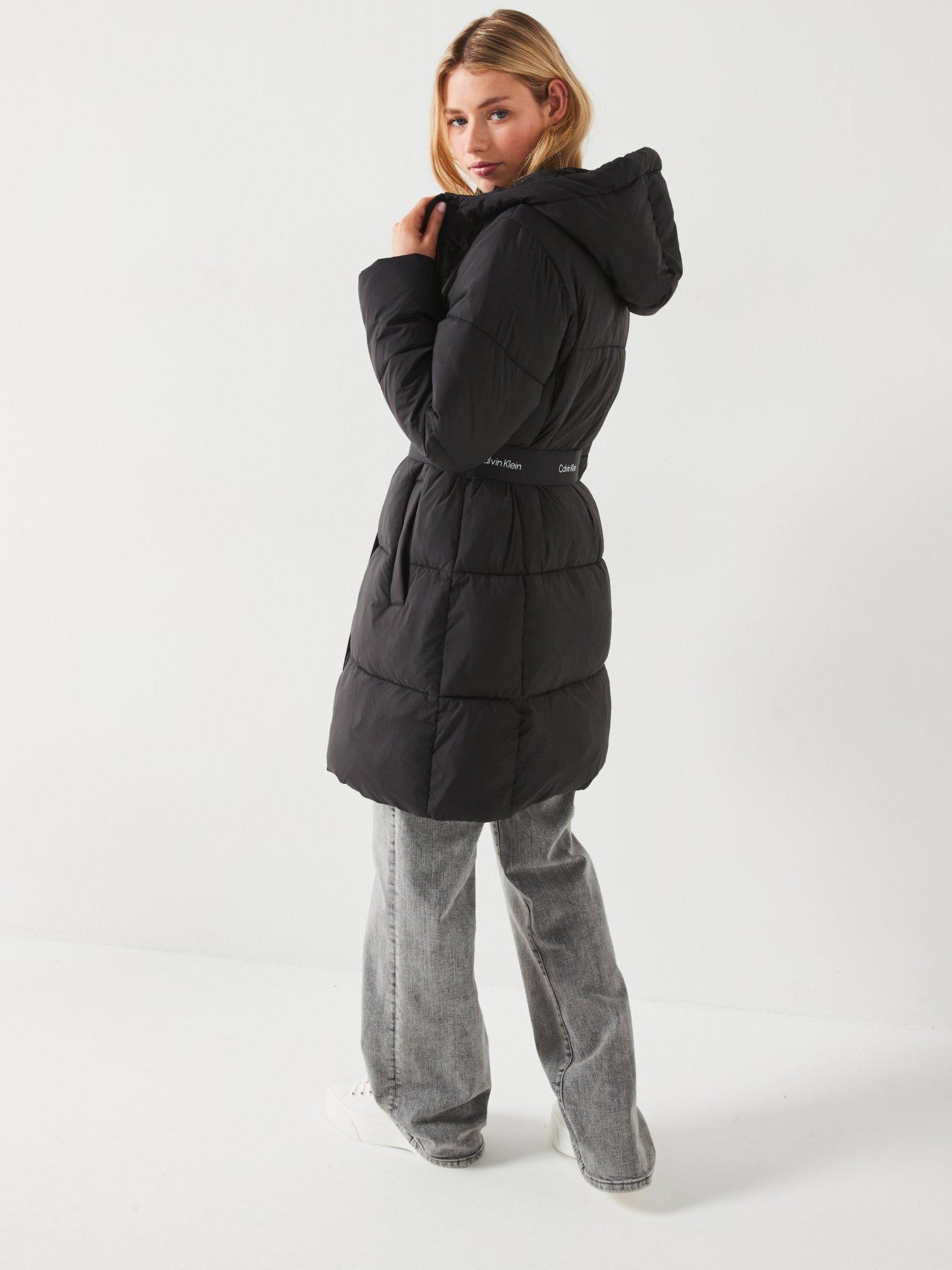  image of calvin-klein-jeans-belted-logo-longline-padded-jacket-black