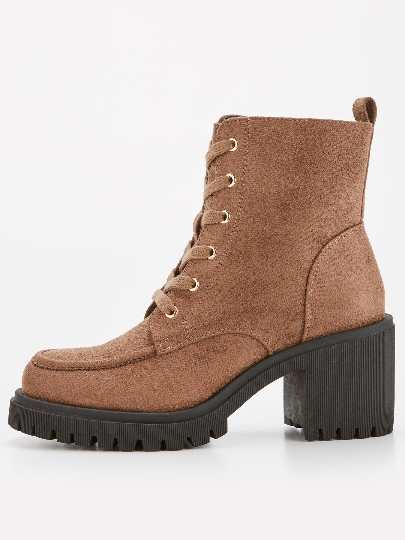 undefined Lace Up Block Heel Ankle Heel - Taupe