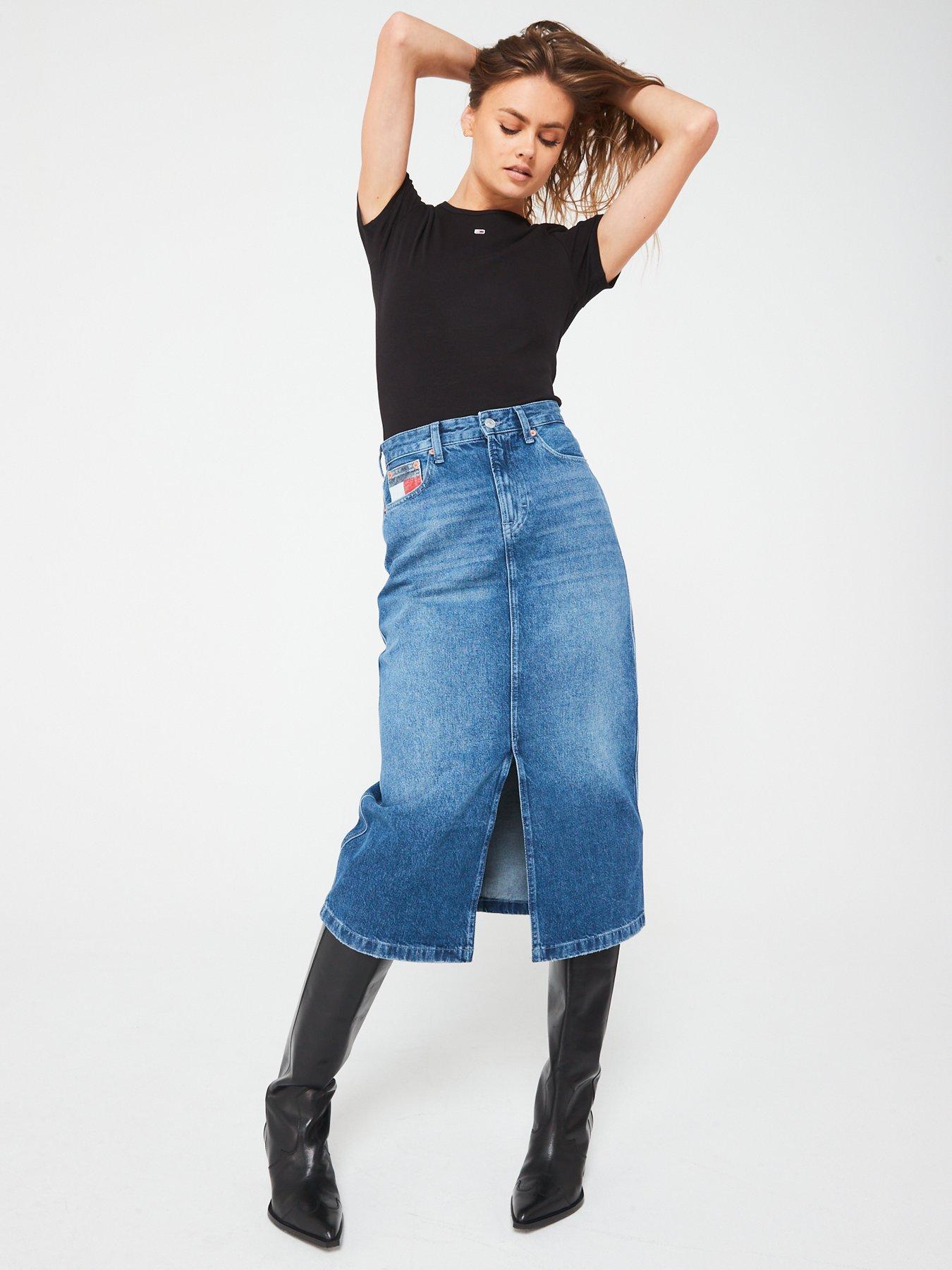 Image 3 of 4 of Tommy Jeans Denim Midi Skirt - Blue