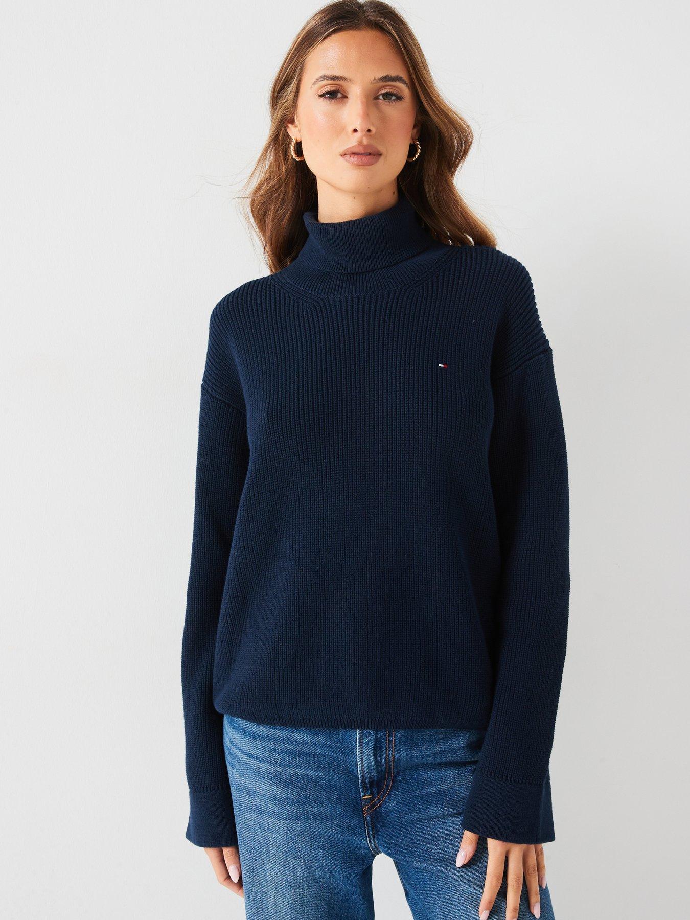 Tommy Hilfiger Roll Neck Logo Jumper Navy littlewoods