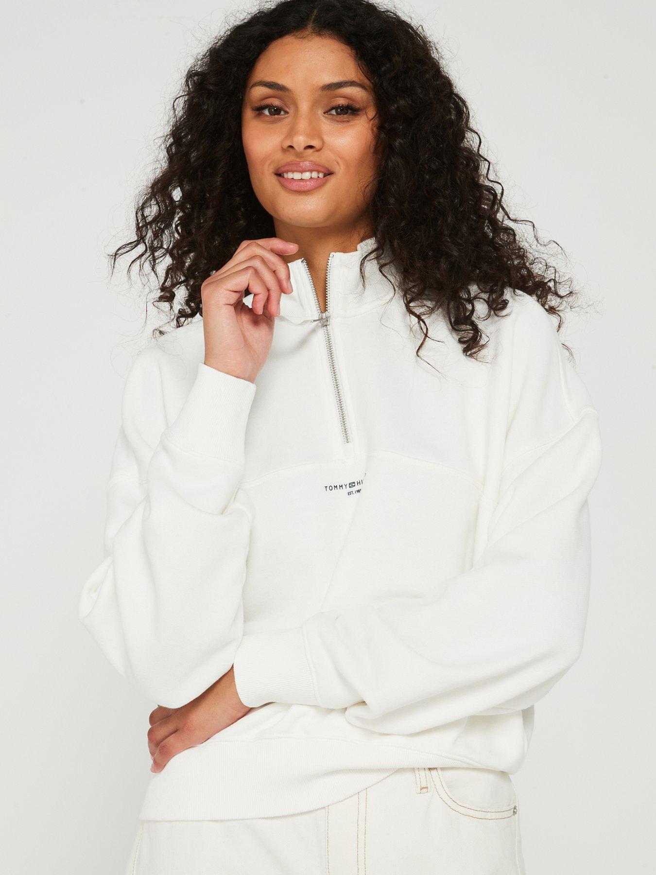 undefined 1/2 Zip Mini Logo Sweatshirt - White