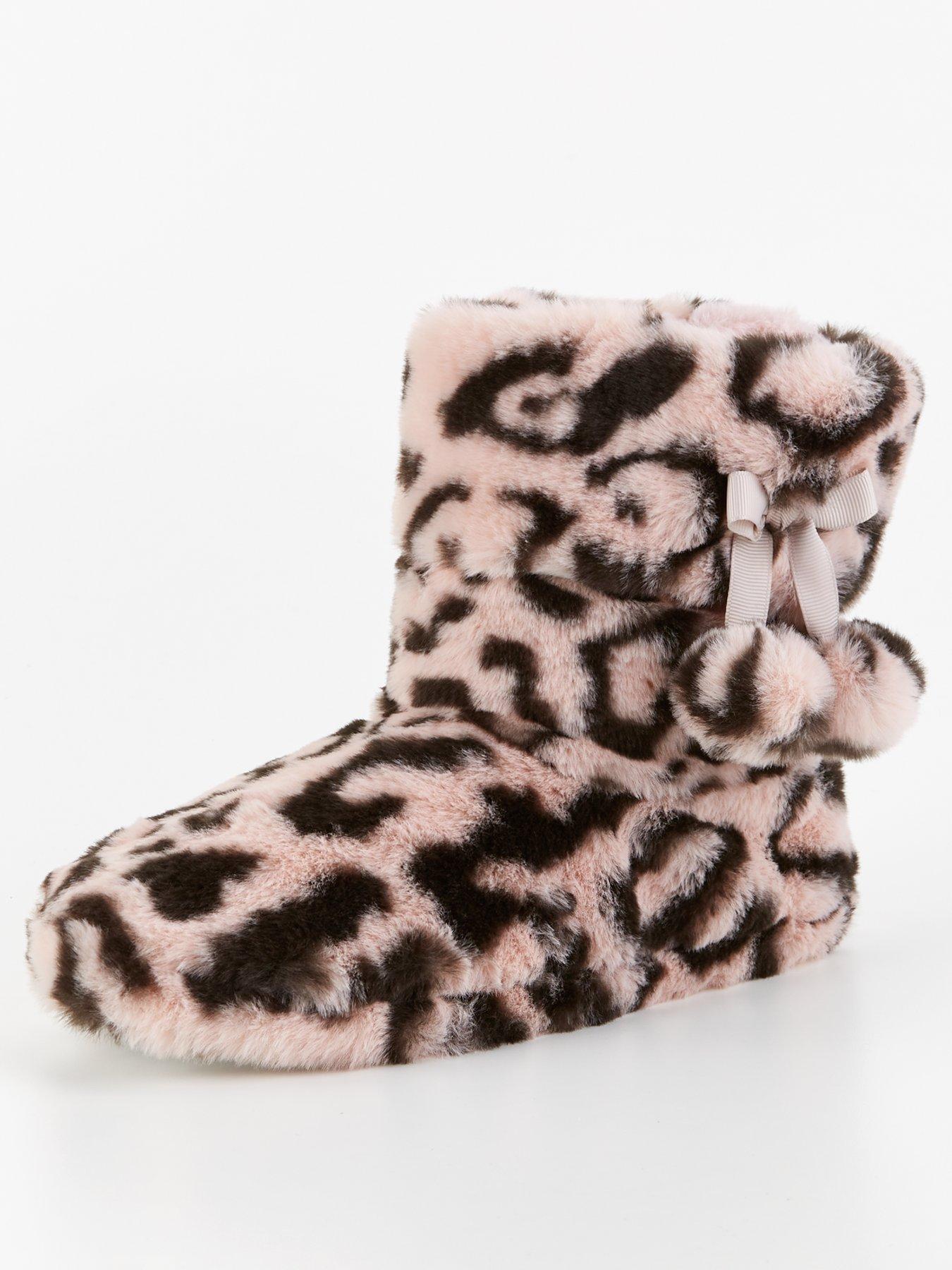  image of everyday-leopard-slipper-boot-with-poms-pinkblack
