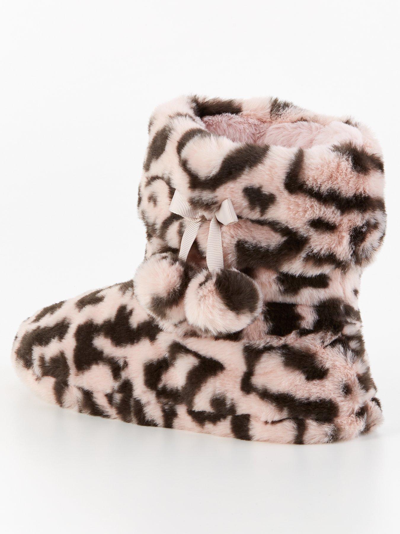  image of everyday-leopard-slipper-boot-with-poms-pinkblack