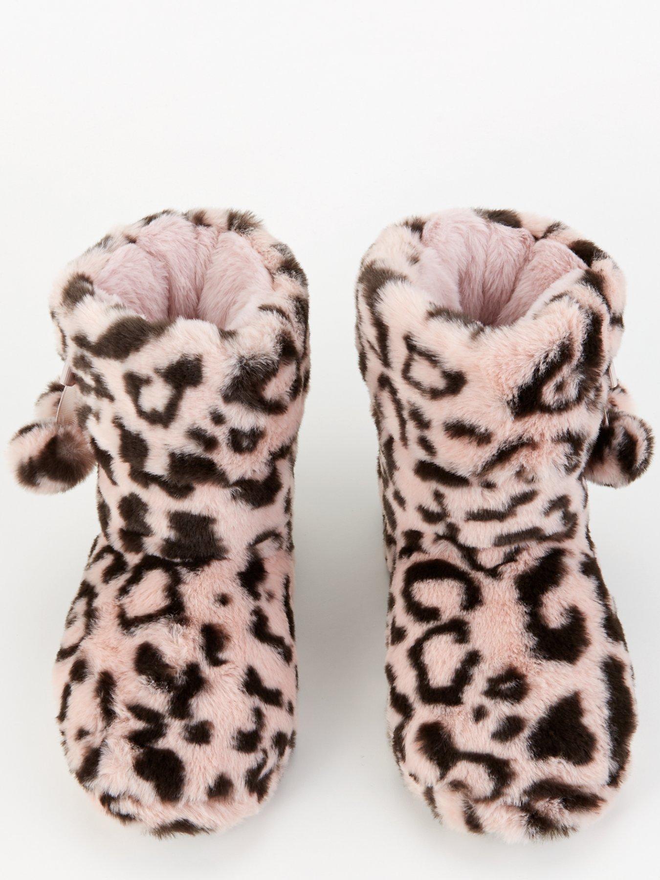  image of everyday-leopard-slipper-boot-with-poms-pinkblack