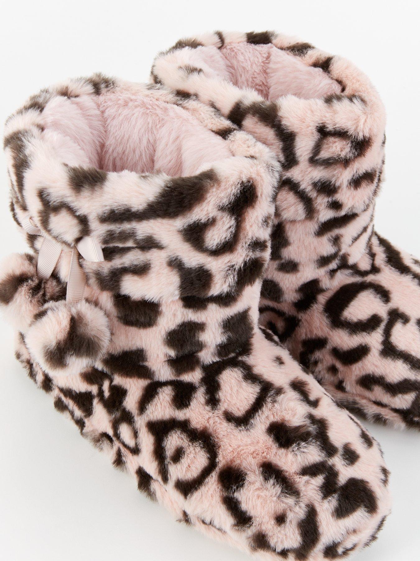 image of everyday-leopard-slipper-boot-with-poms-pinkblack