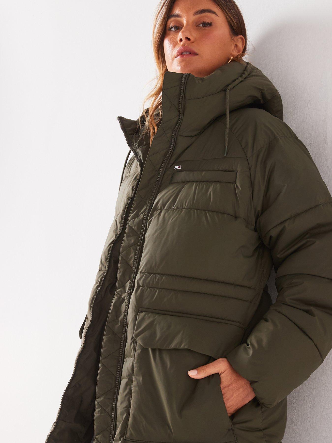 image of tommy-jeans-aspen-mid-length-padded-jacket-green