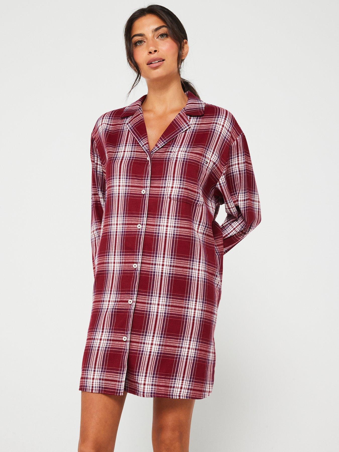 undefined Long Sleeve Check Nightdress - Red