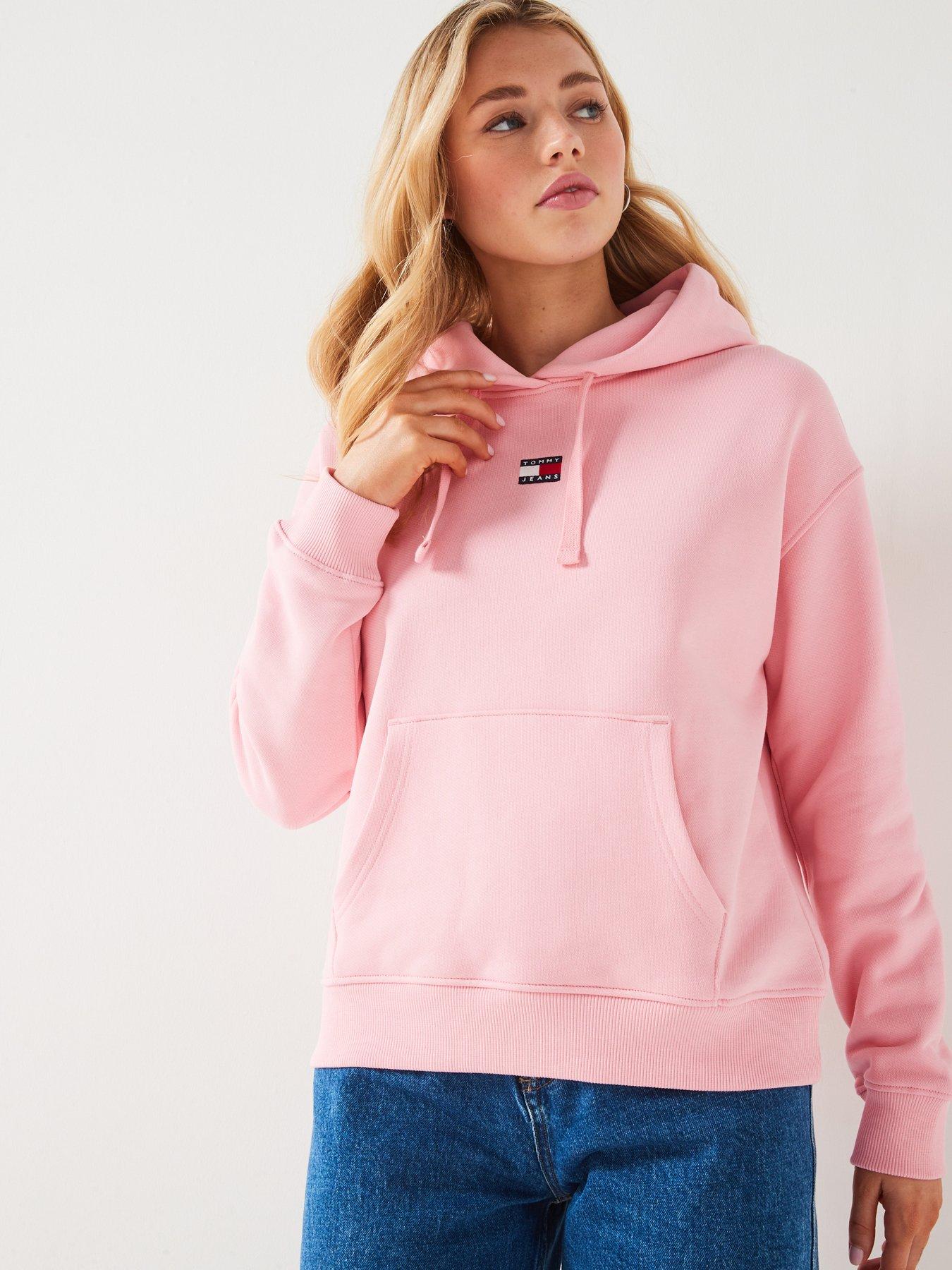 Tommy Jeans Boxy Badge Logo Hoodie Pink littlewoods