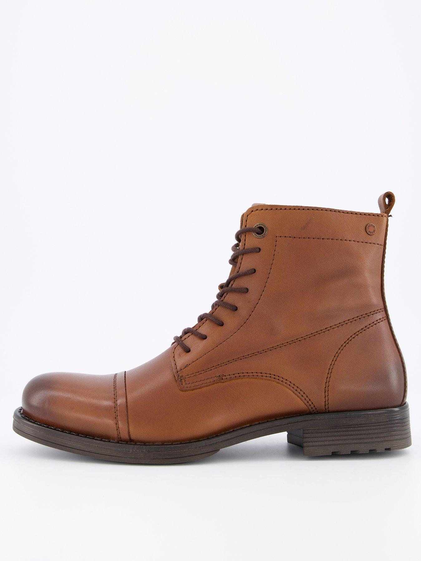  image of jack-jones-leather-lace-up-boots-brown