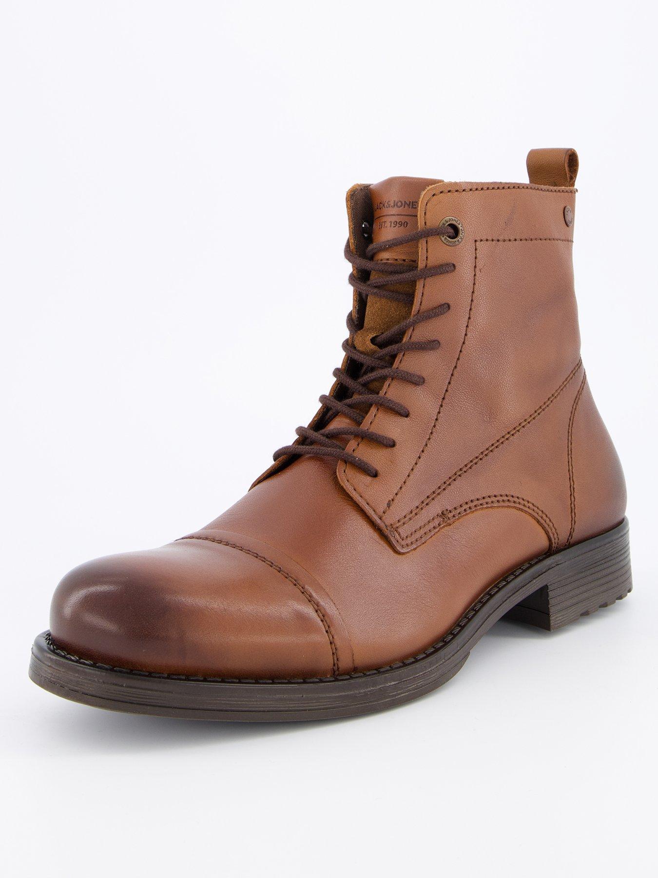  image of jack-jones-leather-lace-up-boots-brown