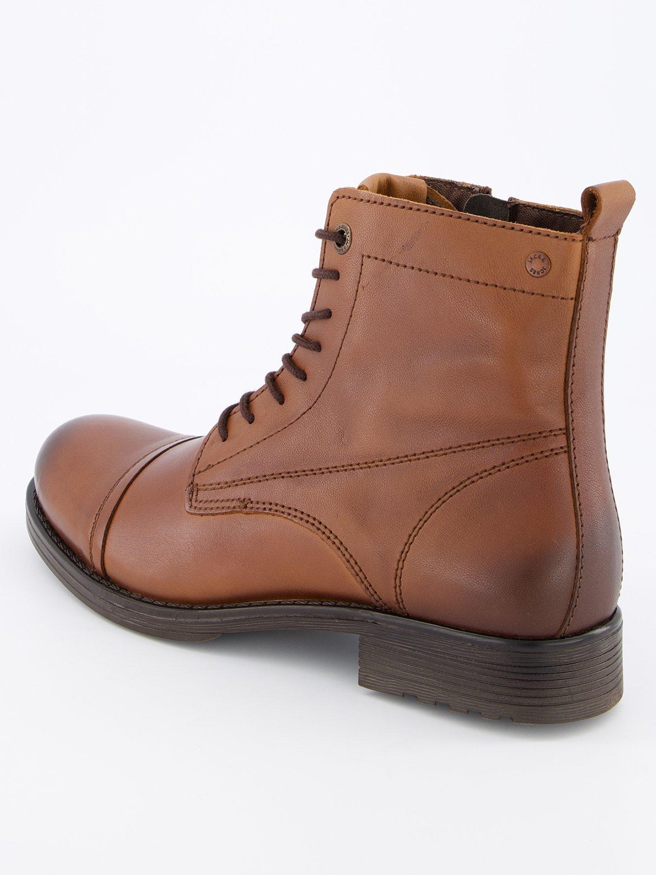  image of jack-jones-leather-lace-up-boots-brown