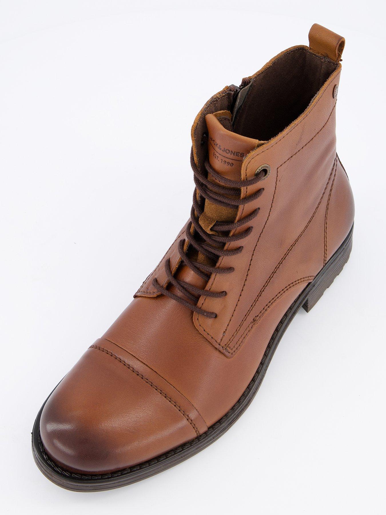  image of jack-jones-leather-lace-up-boots-brown