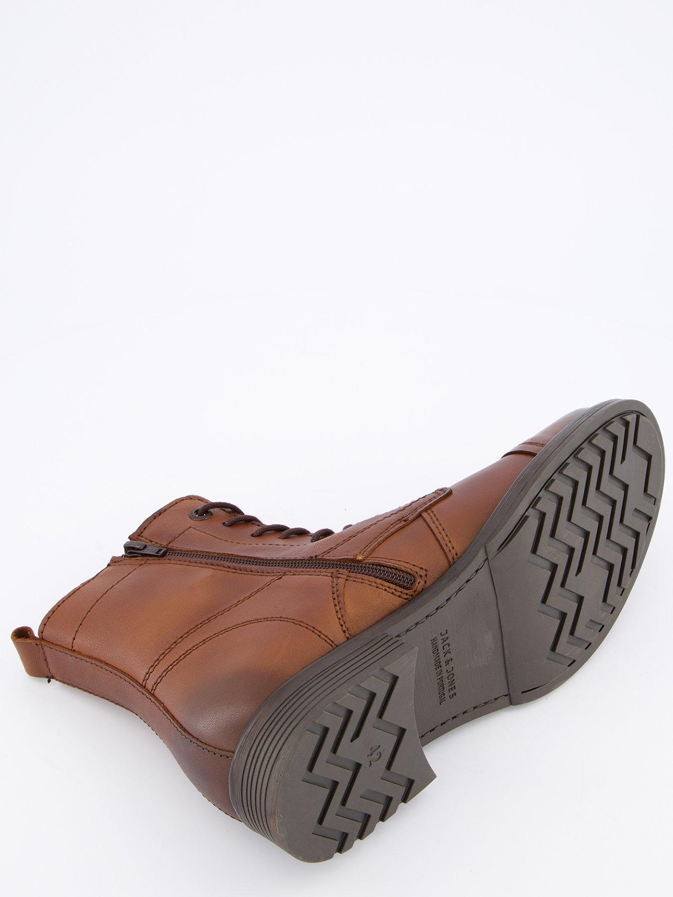  image of jack-jones-leather-lace-up-boots-brown