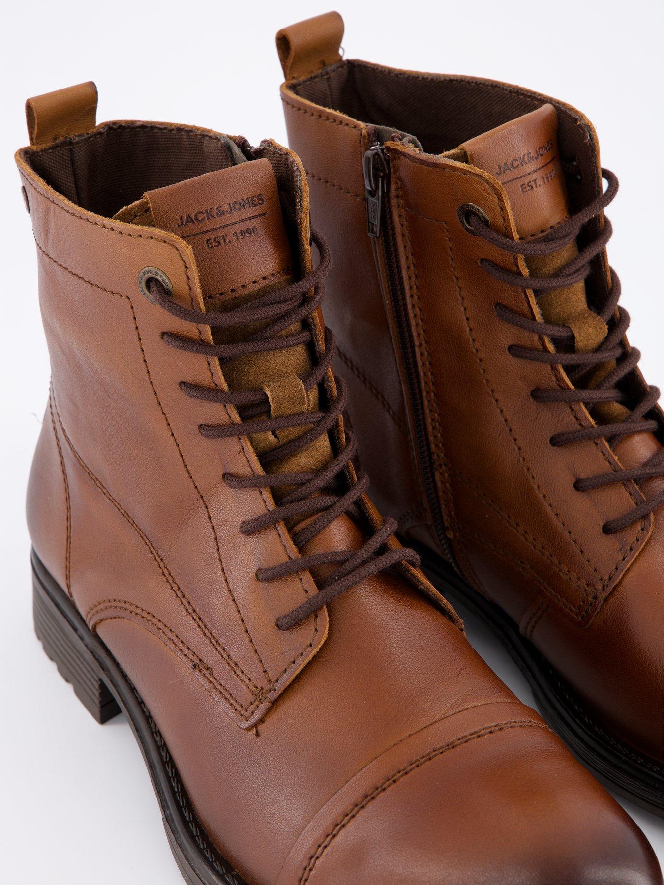  image of jack-jones-leather-lace-up-boots-brown