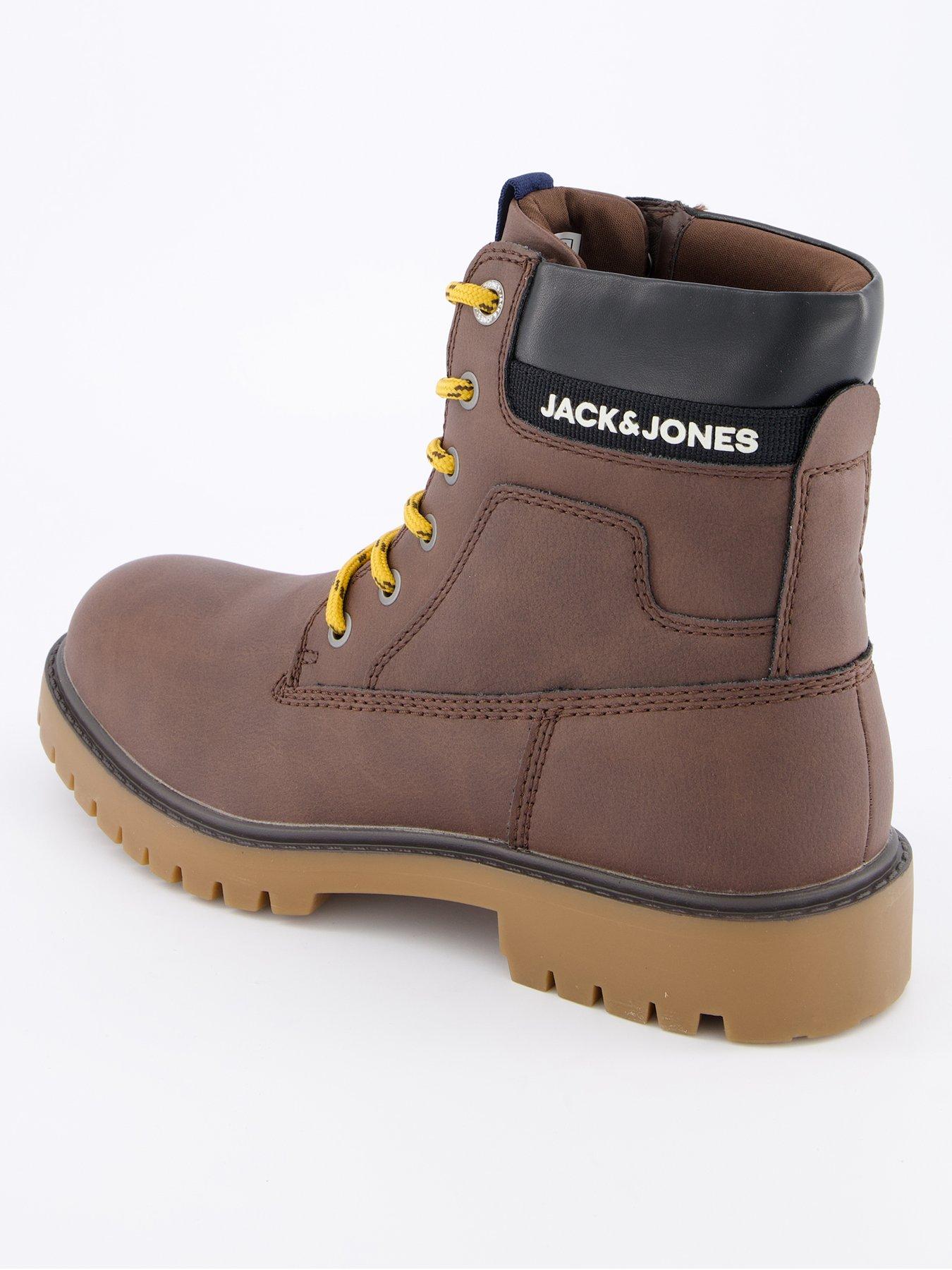  image of jack-jones-faux-leather-lace-up-worker-boots-brown