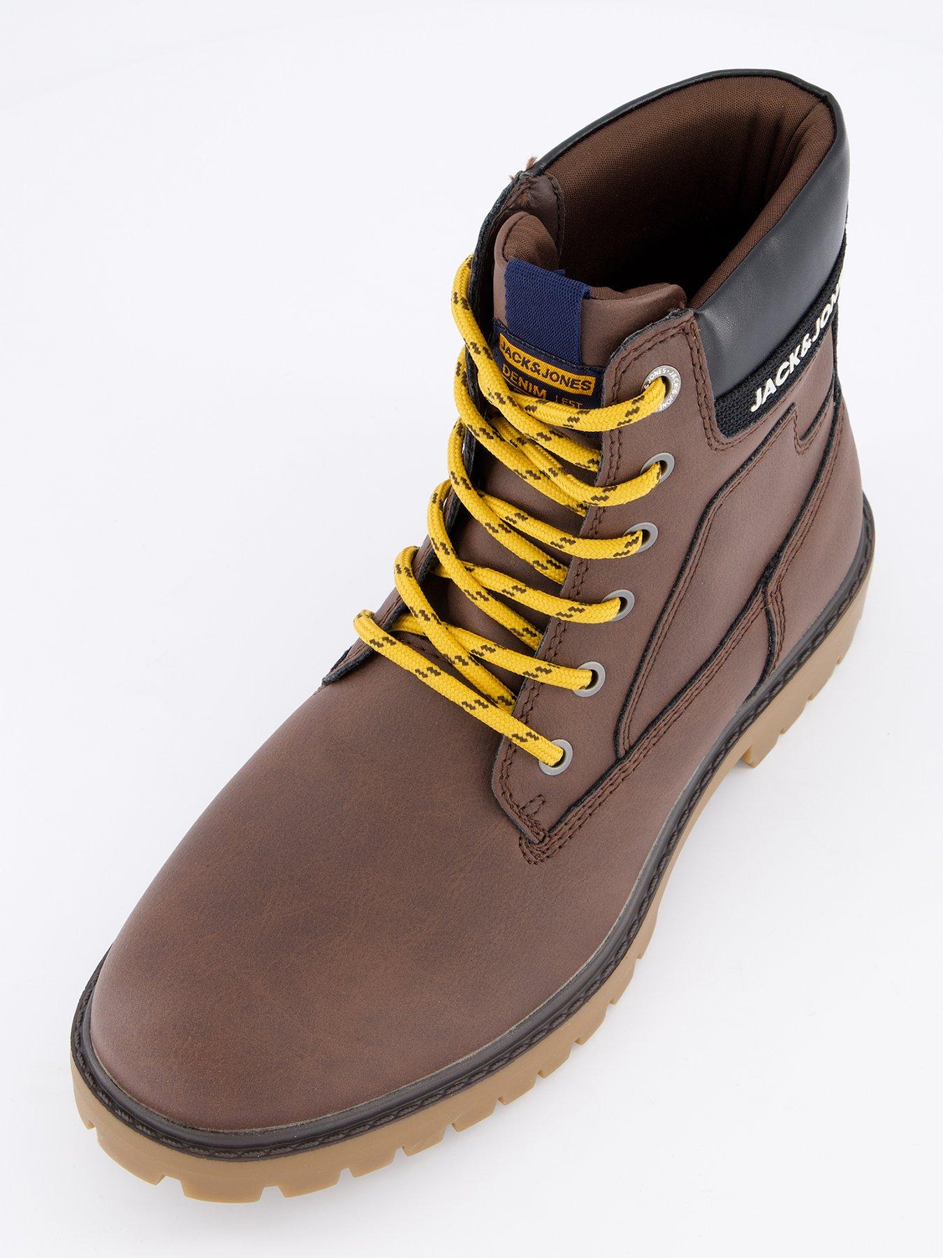  image of jack-jones-faux-leather-lace-up-worker-boots-brown