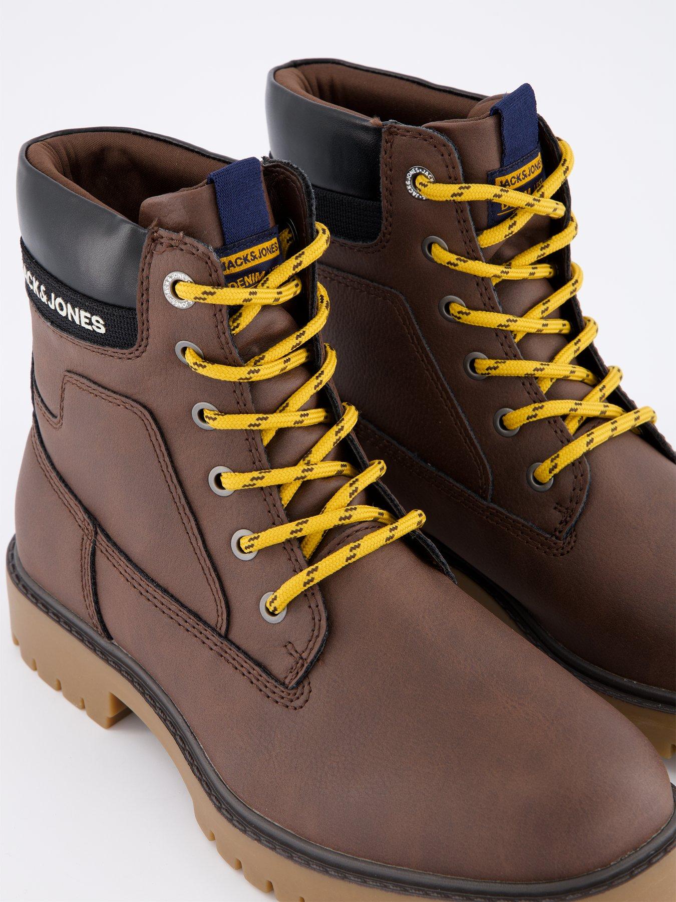  image of jack-jones-faux-leather-lace-up-worker-boots-brown