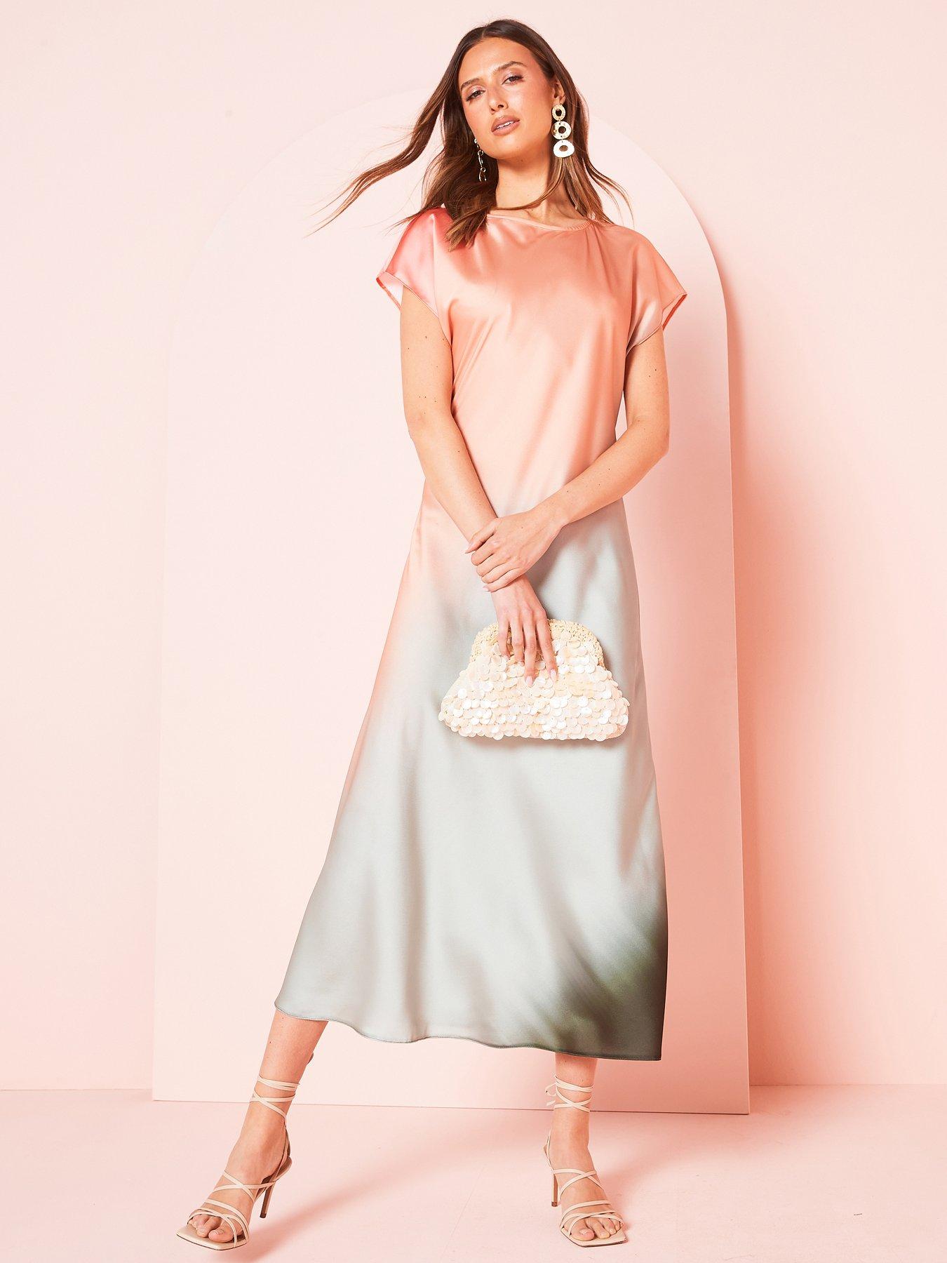 undefined Ombre Satin Column Midaxi Dress - Pink