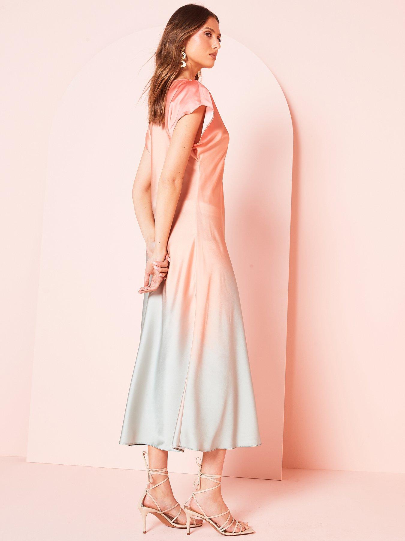 Image 2 of 6 of V by Very Ombre Satin Column Midaxi Dress - Pink