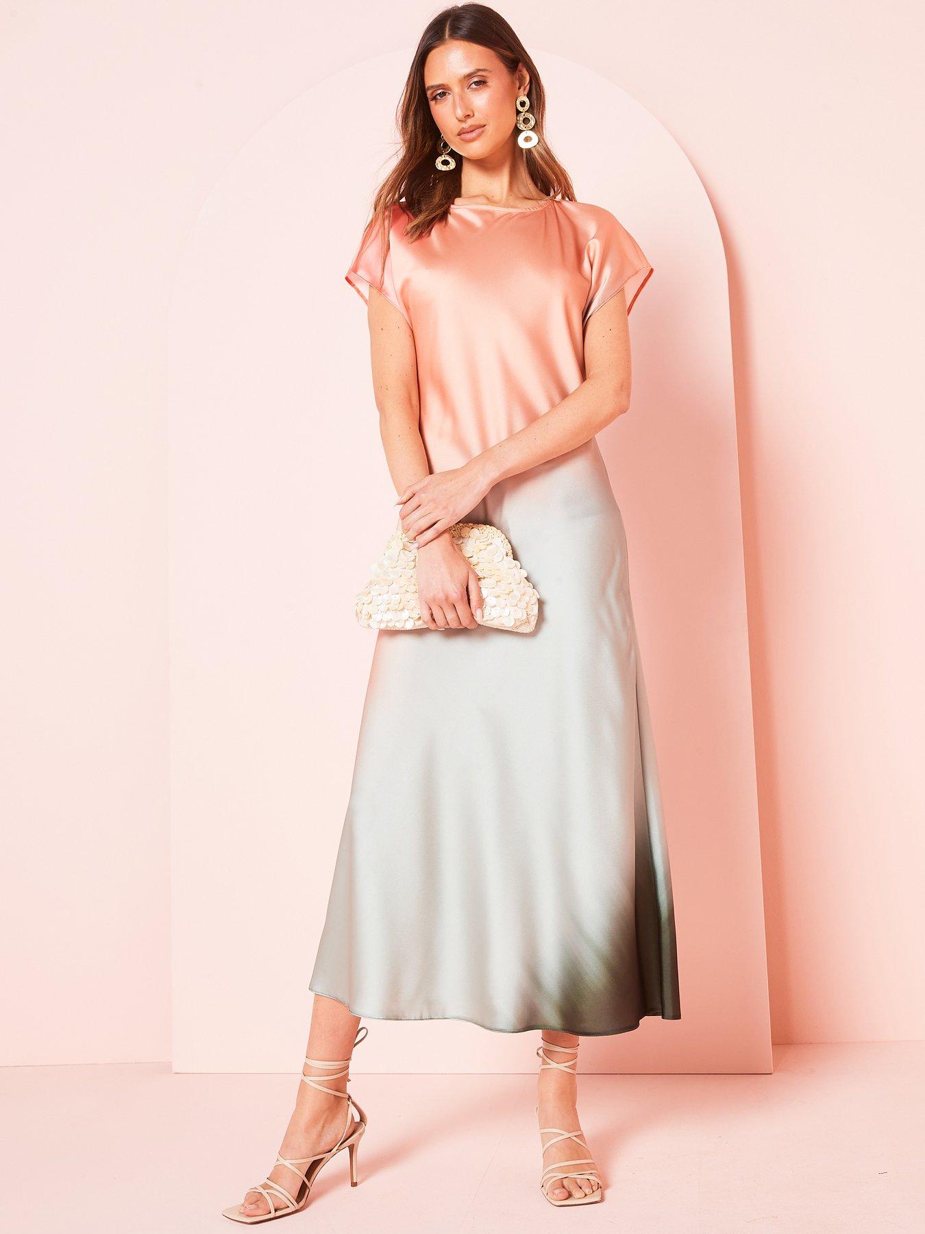 Image 3 of 6 of V by Very Ombre Satin Column Midaxi Dress - Pink