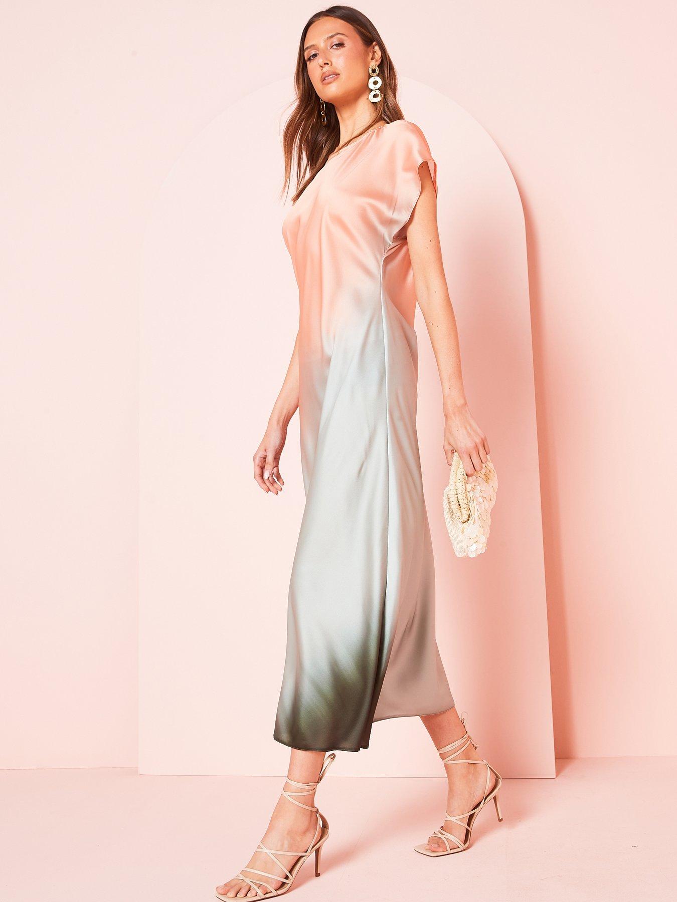 Image 4 of 6 of V by Very Ombre Satin Column Midaxi Dress - Pink