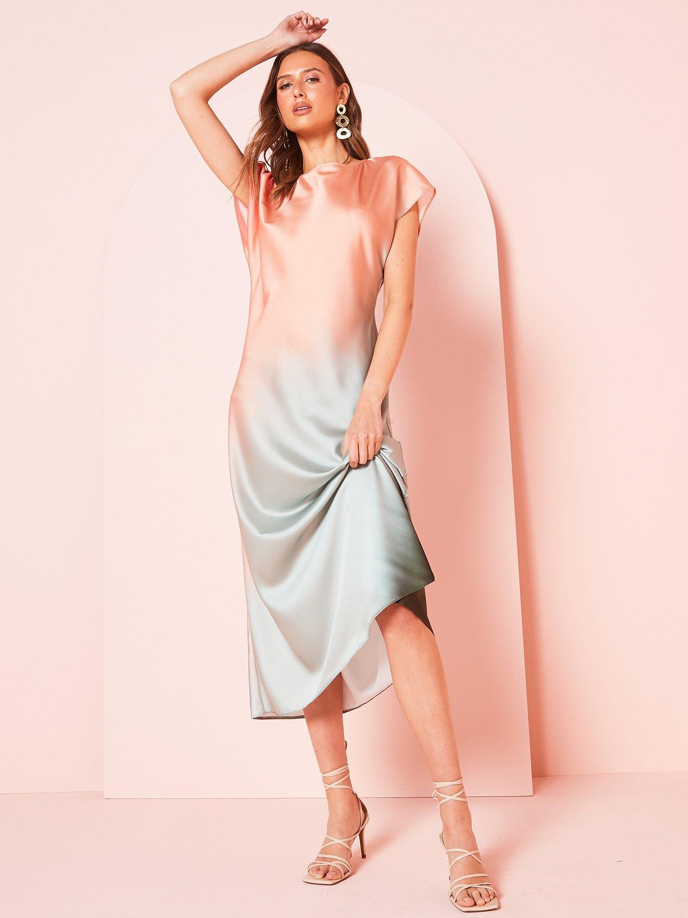 Image 5 of 6 of V by Very Ombre Satin Column Midaxi Dress - Pink