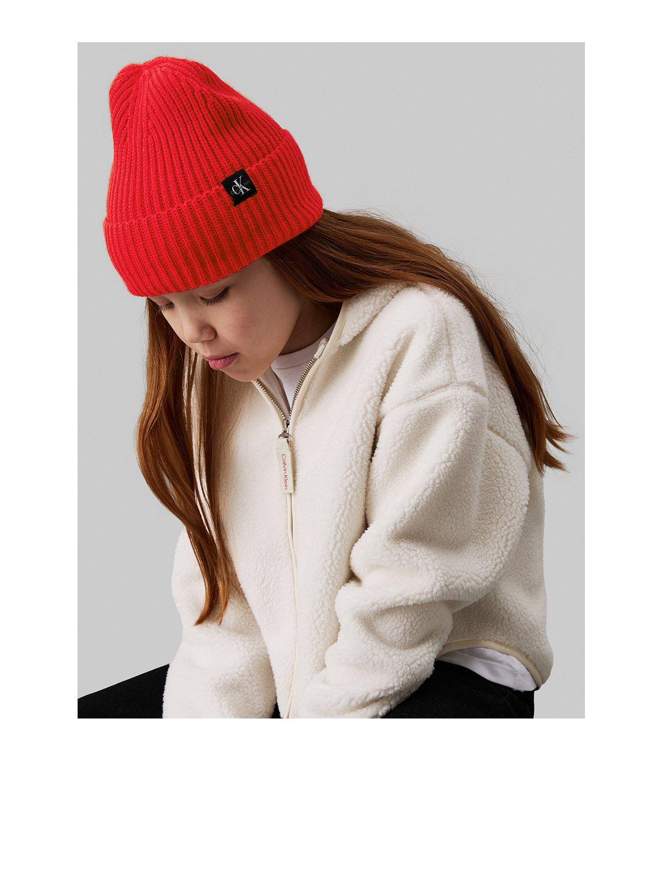 undefined Kids Monogram Rib Beanie - Red